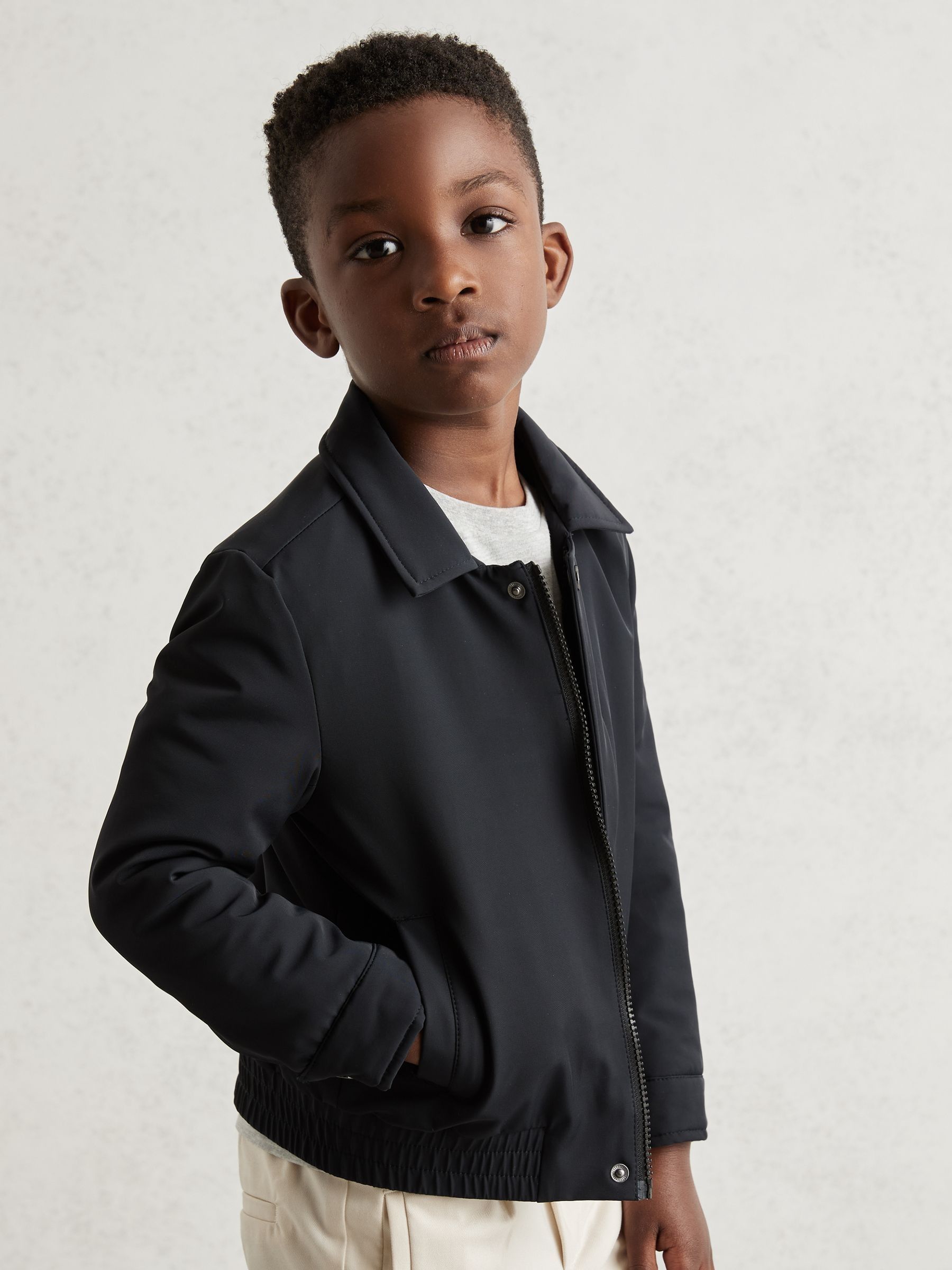 3-9 yrs Zip-Through Harrington Jacket in Blue - Image 3 of 4