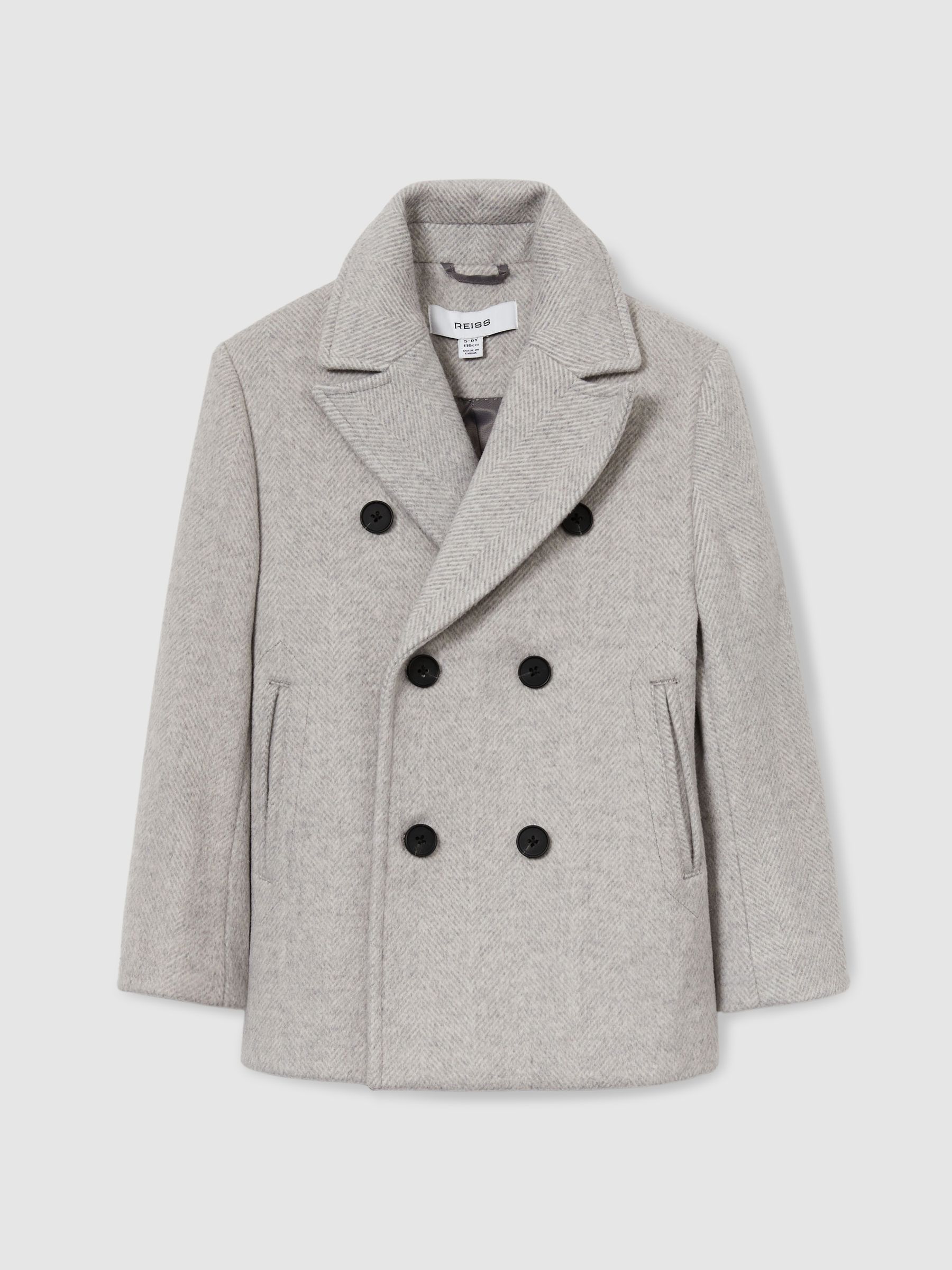 3-9 yrs Wool-Blend Twill Double-Breasted Coat in Soft Grey Melange - Image 2 of 4