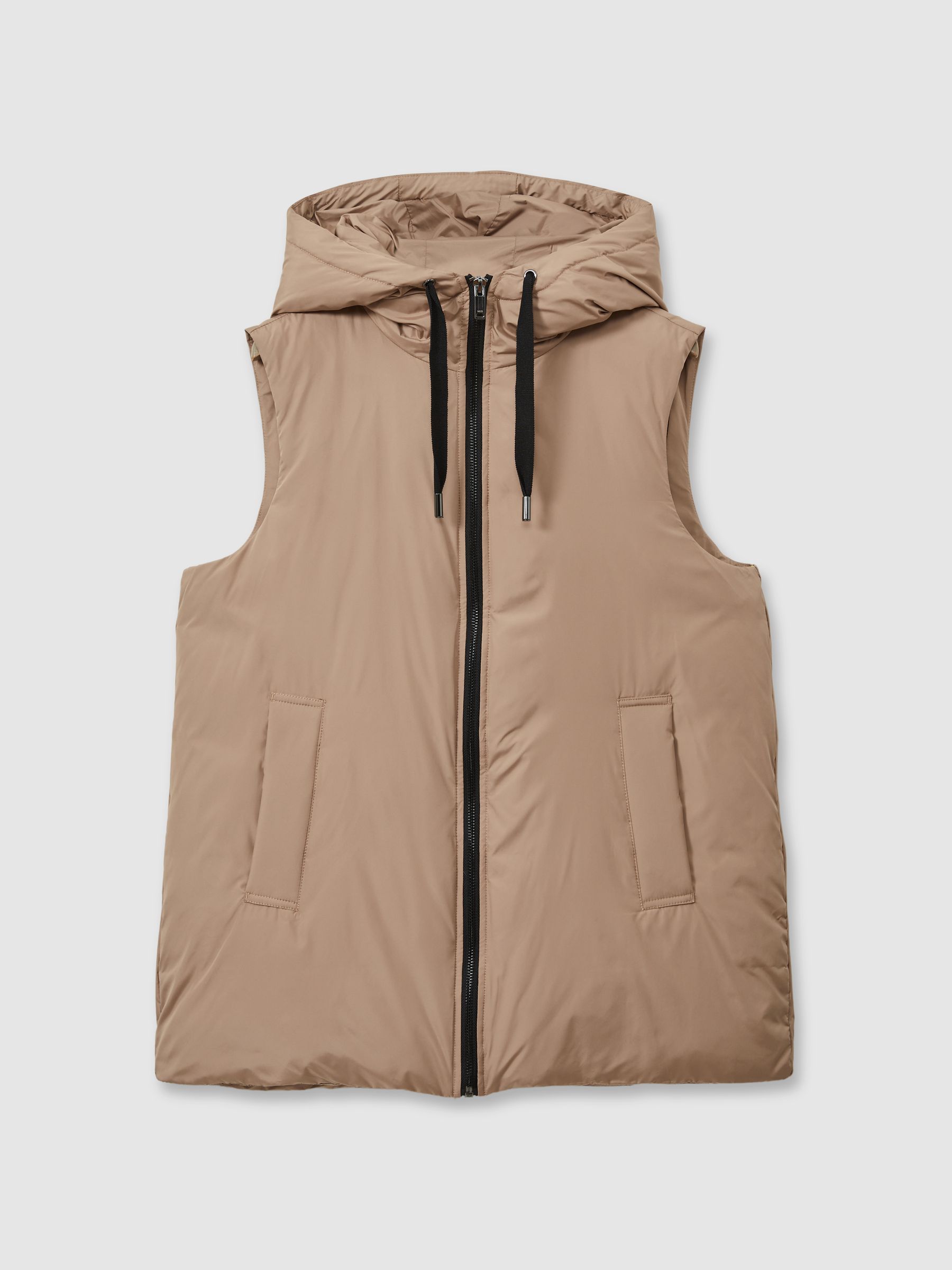 Padded Hooded Gilet in Camel - Image 2 of 6