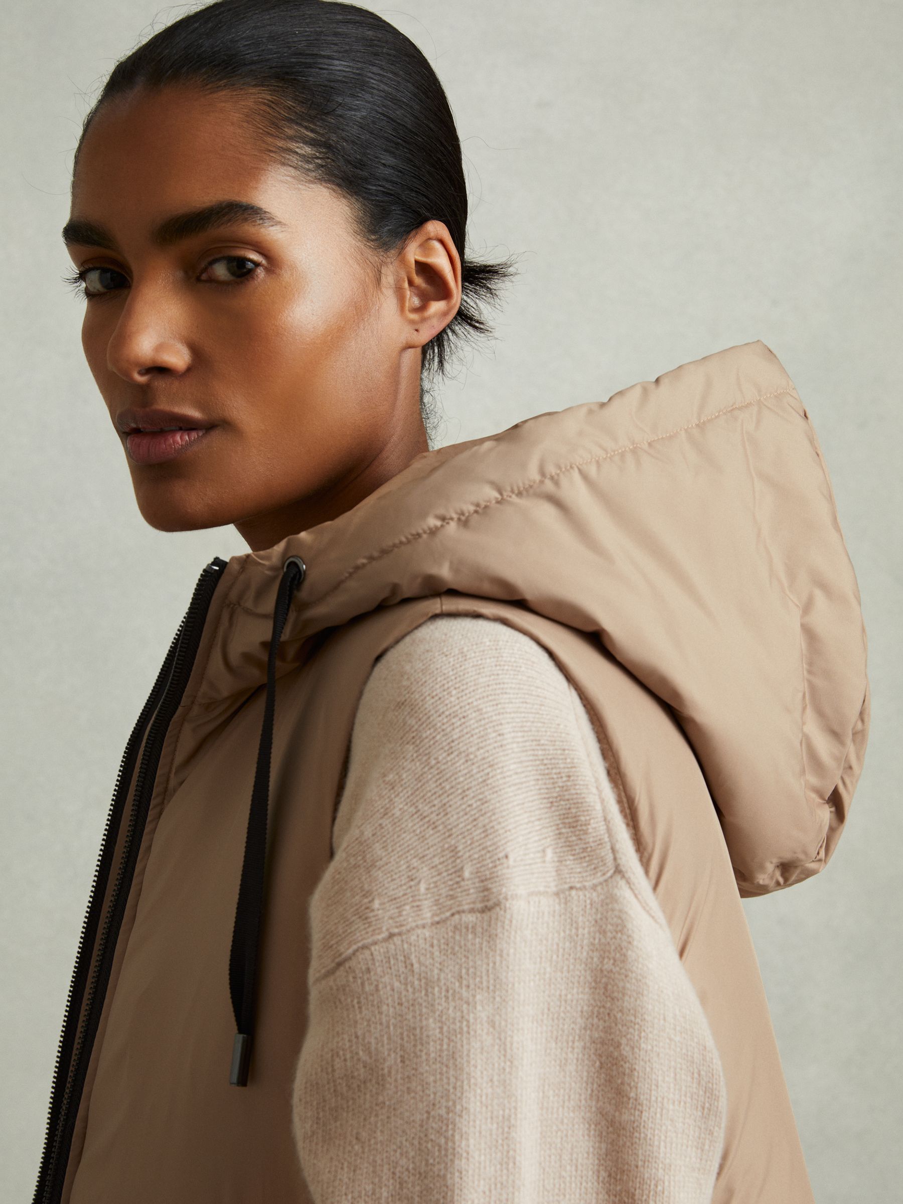 Padded Hooded Gilet in Camel - Image 4 of 6