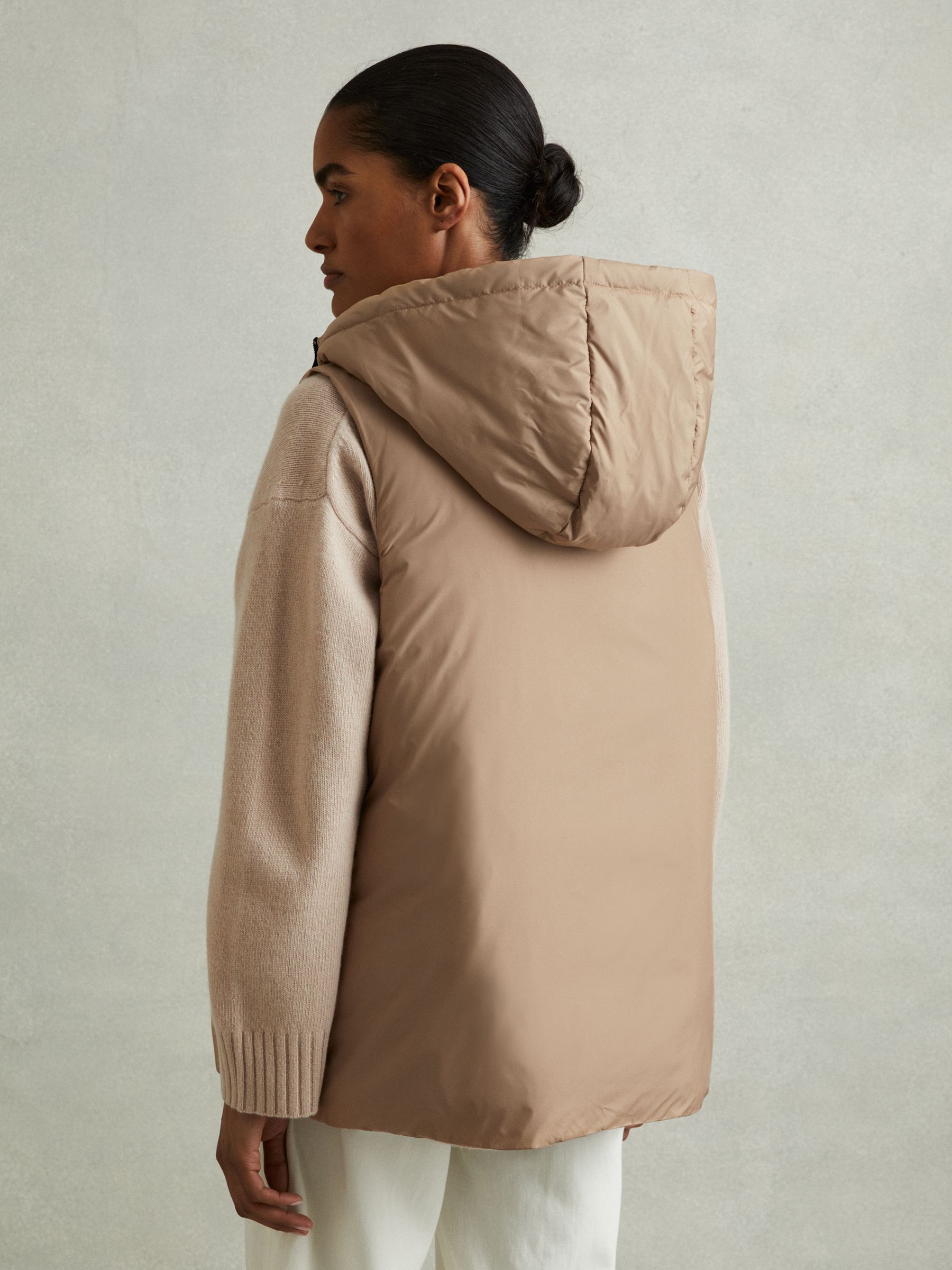 Padded Hooded Gilet in Camel - Image 5 of 6