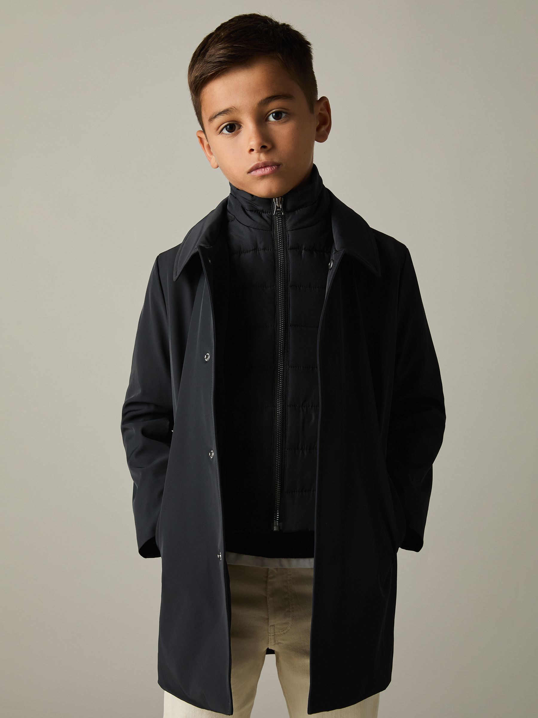 3-9 yrs Gabardine Coat with Removable Gilet in Navy - Image 3 of 4