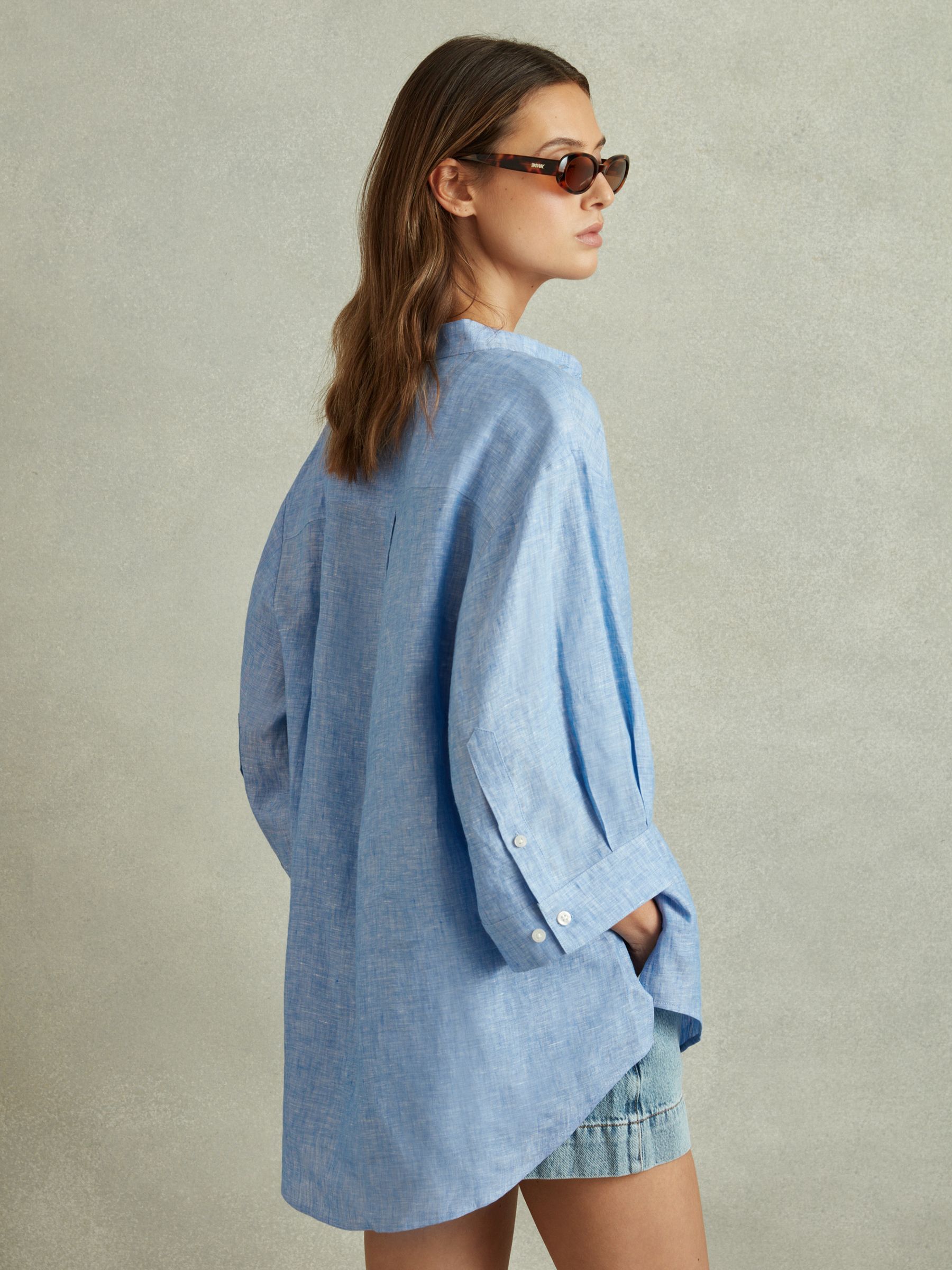 Relaxed Sleeve Linen Shirt in Blue - Image 4 of 5