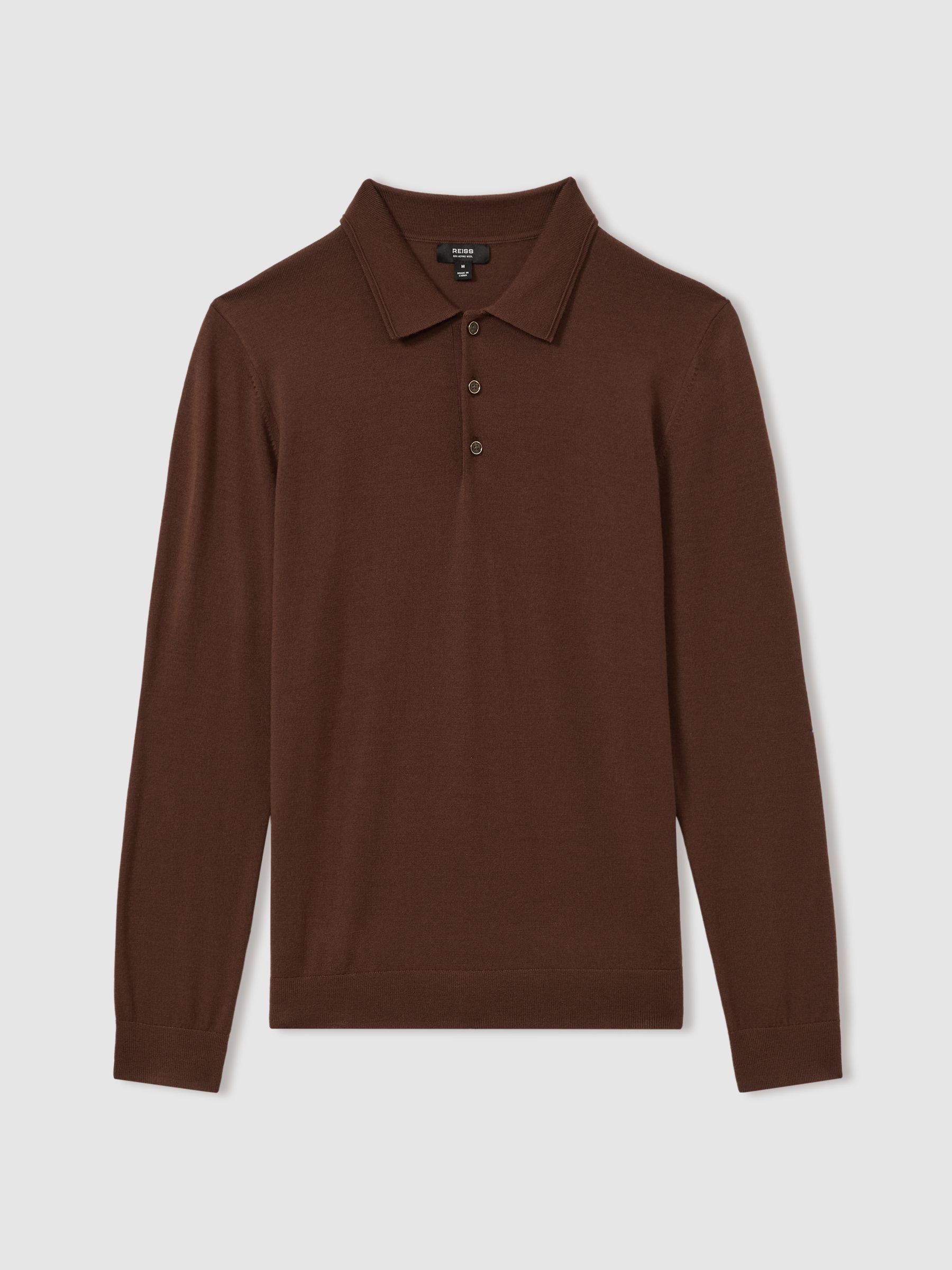 Merino Wool Polo Shirt in Treacle Brown - Image 2 of 5