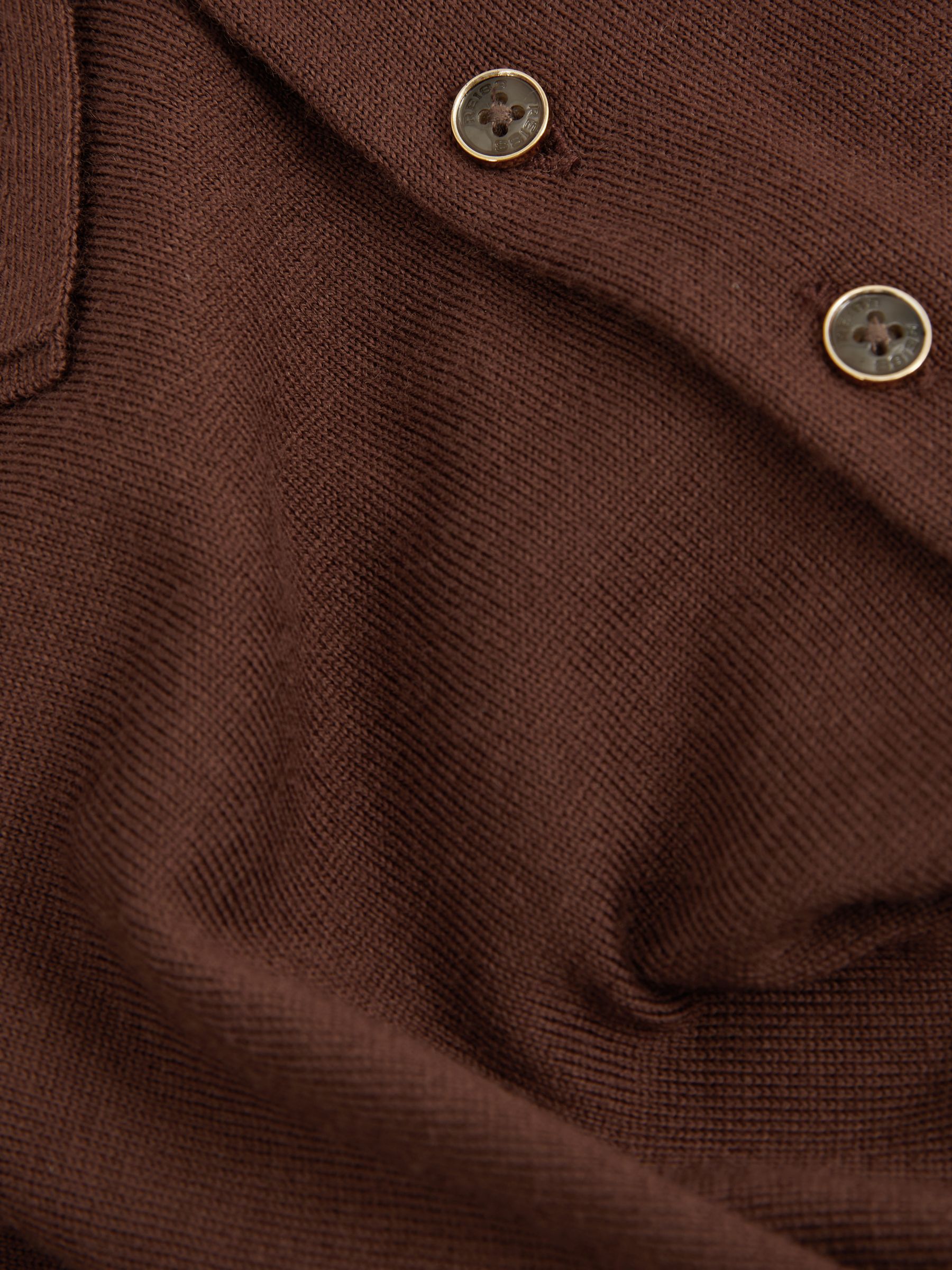 Merino Wool Polo Shirt in Treacle Brown - Image 5 of 5