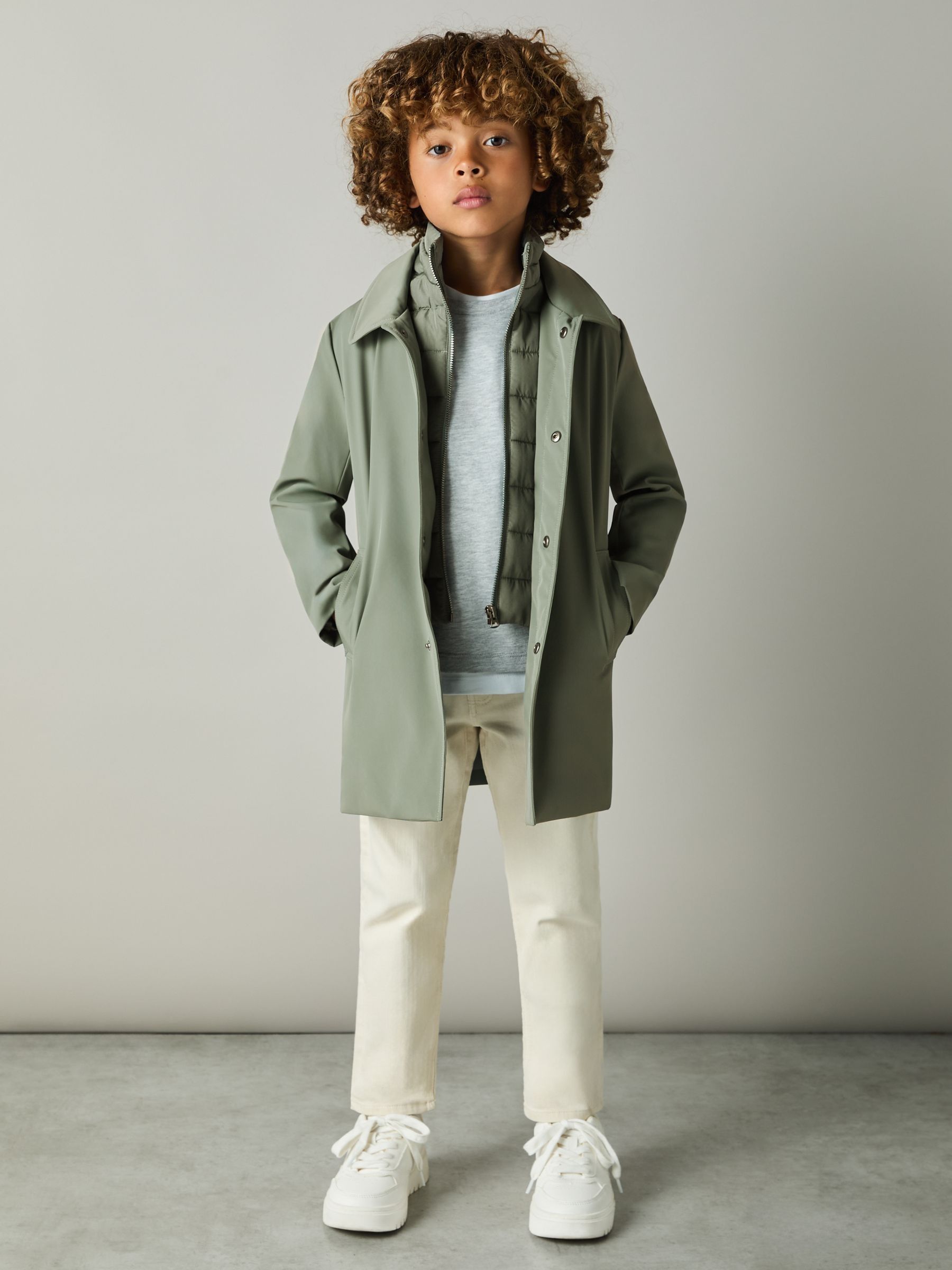 3-9 yrs Gabardine Coat with Removable Gilet in Sage Green - Image 1 of 5