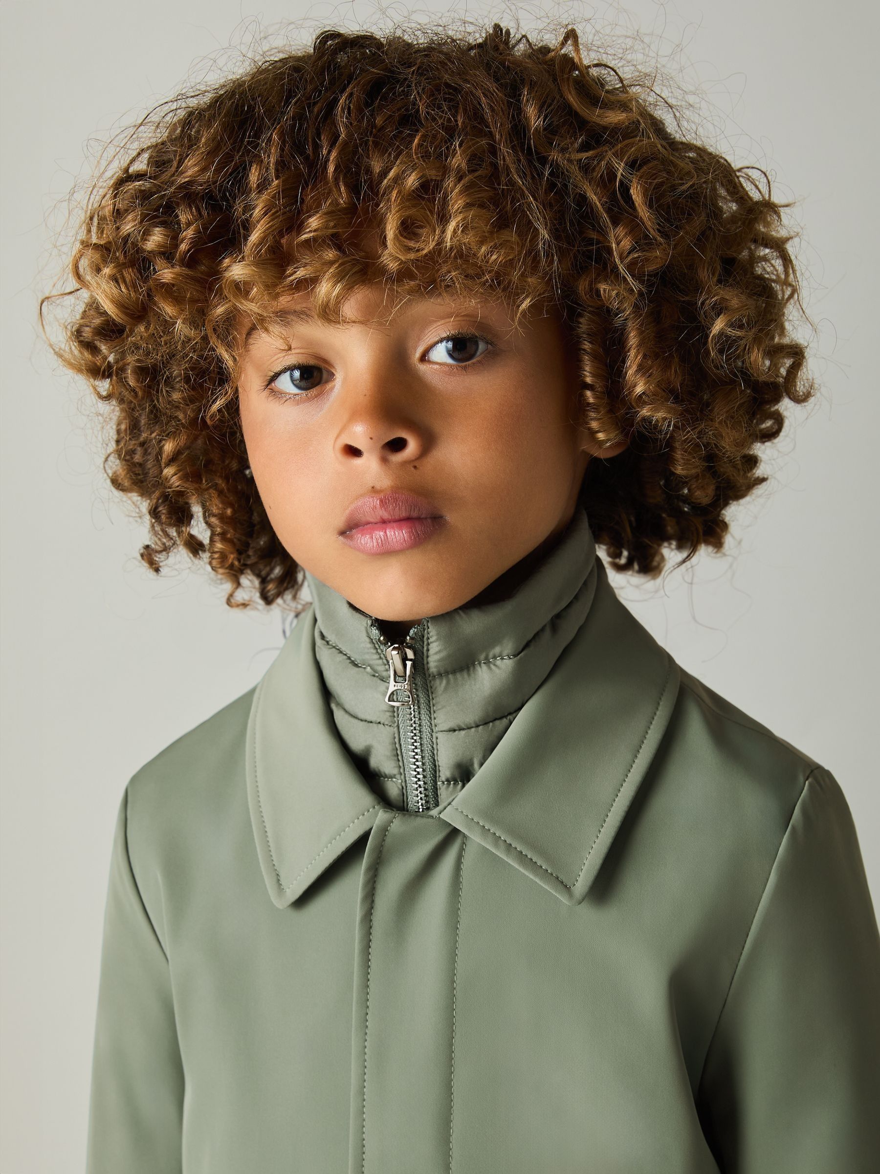 3-9 yrs Gabardine Coat with Removable Gilet in Sage Green - Image 4 of 5