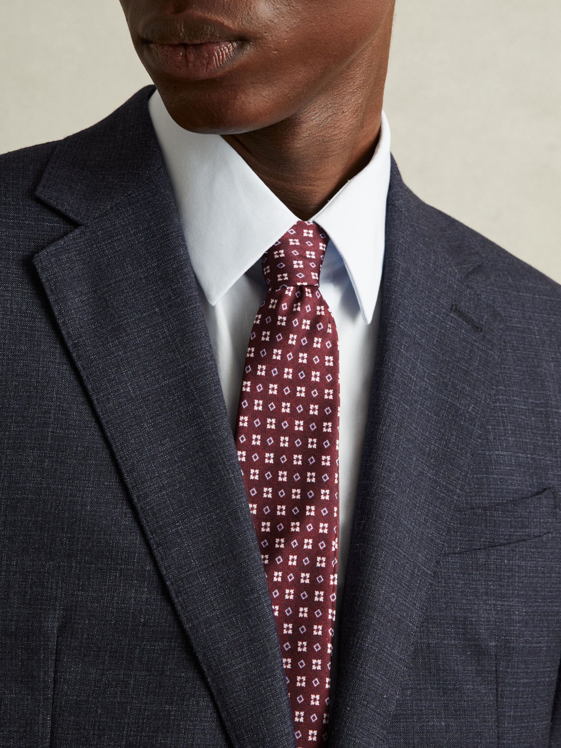 Silk Medallion Print Tie in Bordeaux - Image 2 of 5