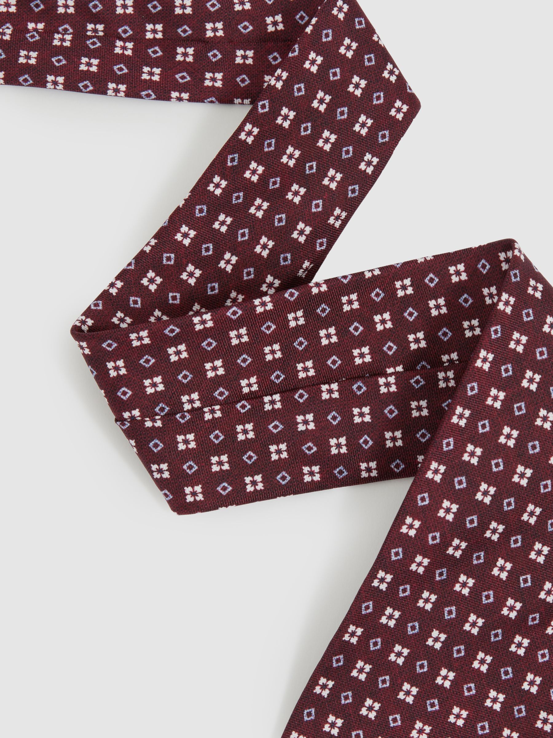Silk Medallion Print Tie in Bordeaux - Image 3 of 5