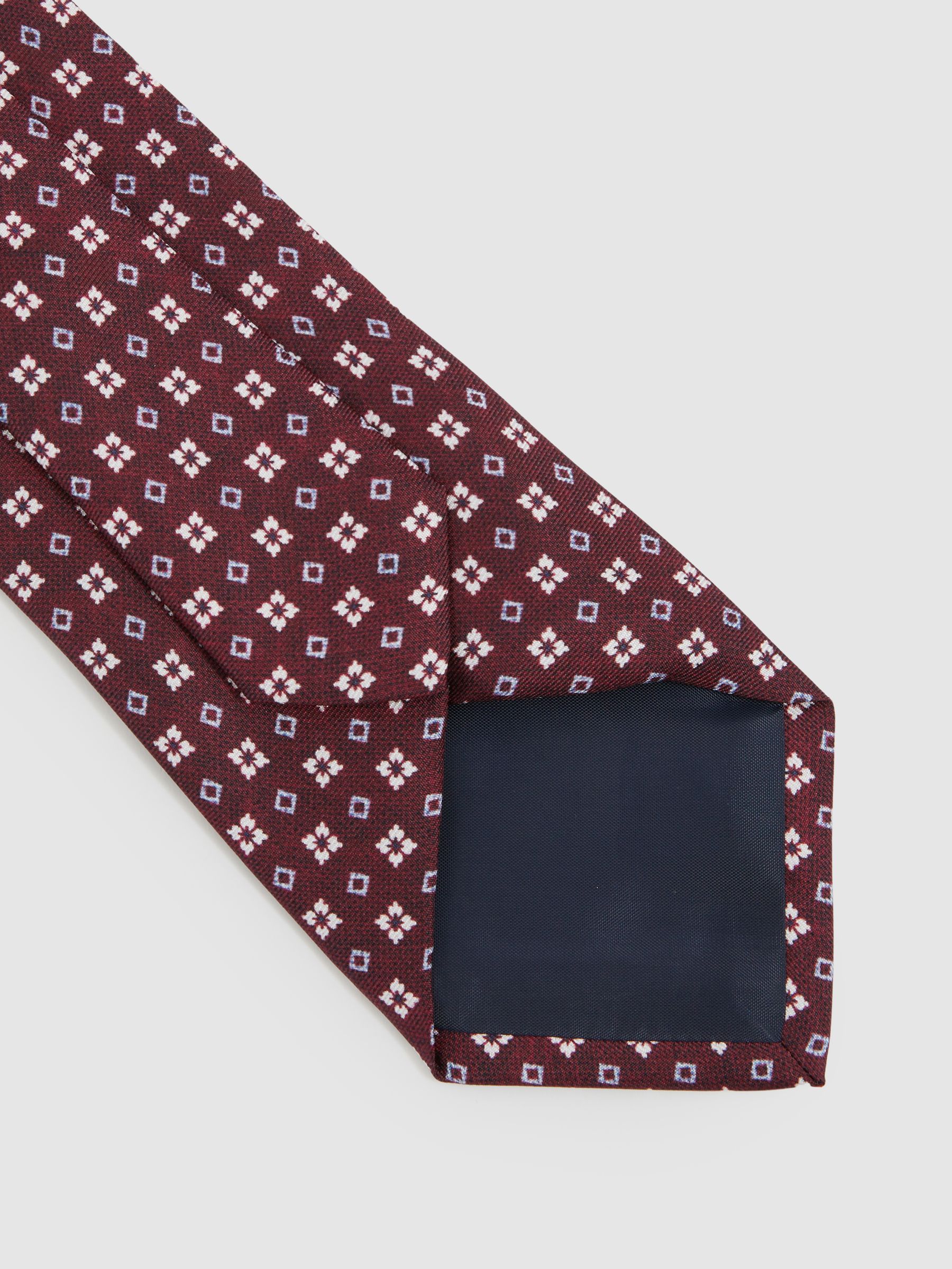Silk Medallion Print Tie in Bordeaux - Image 4 of 5