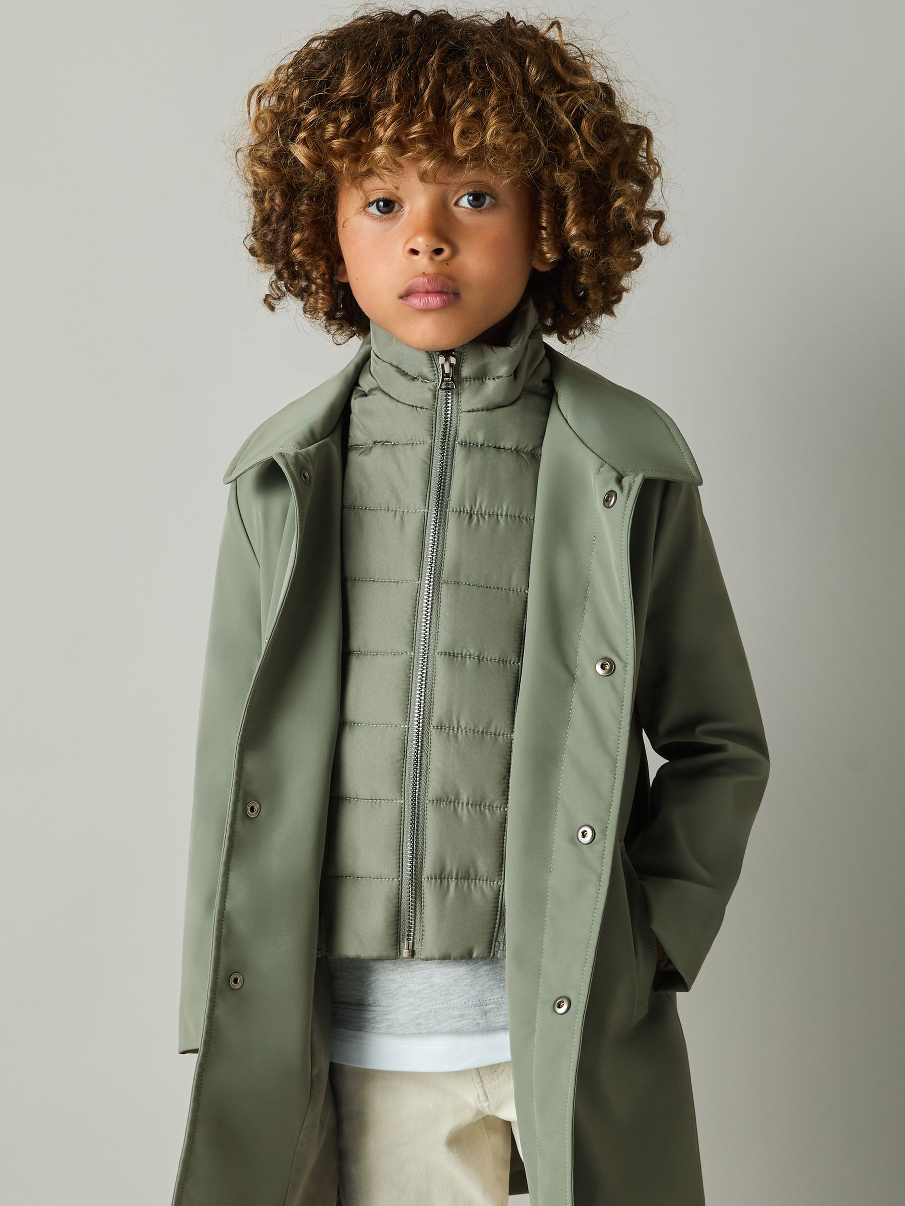 Gabardine Coat with Removable Gilet in Sage Green - Image 1 of 5