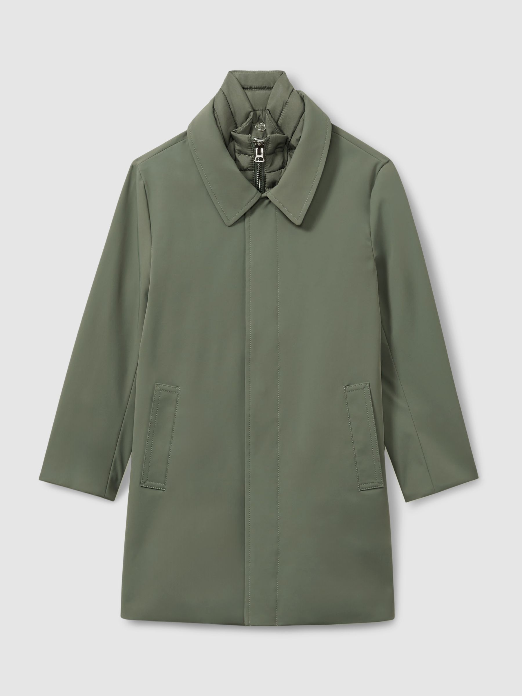 Gabardine Coat with Removable Gilet in Sage Green - Image 3 of 5