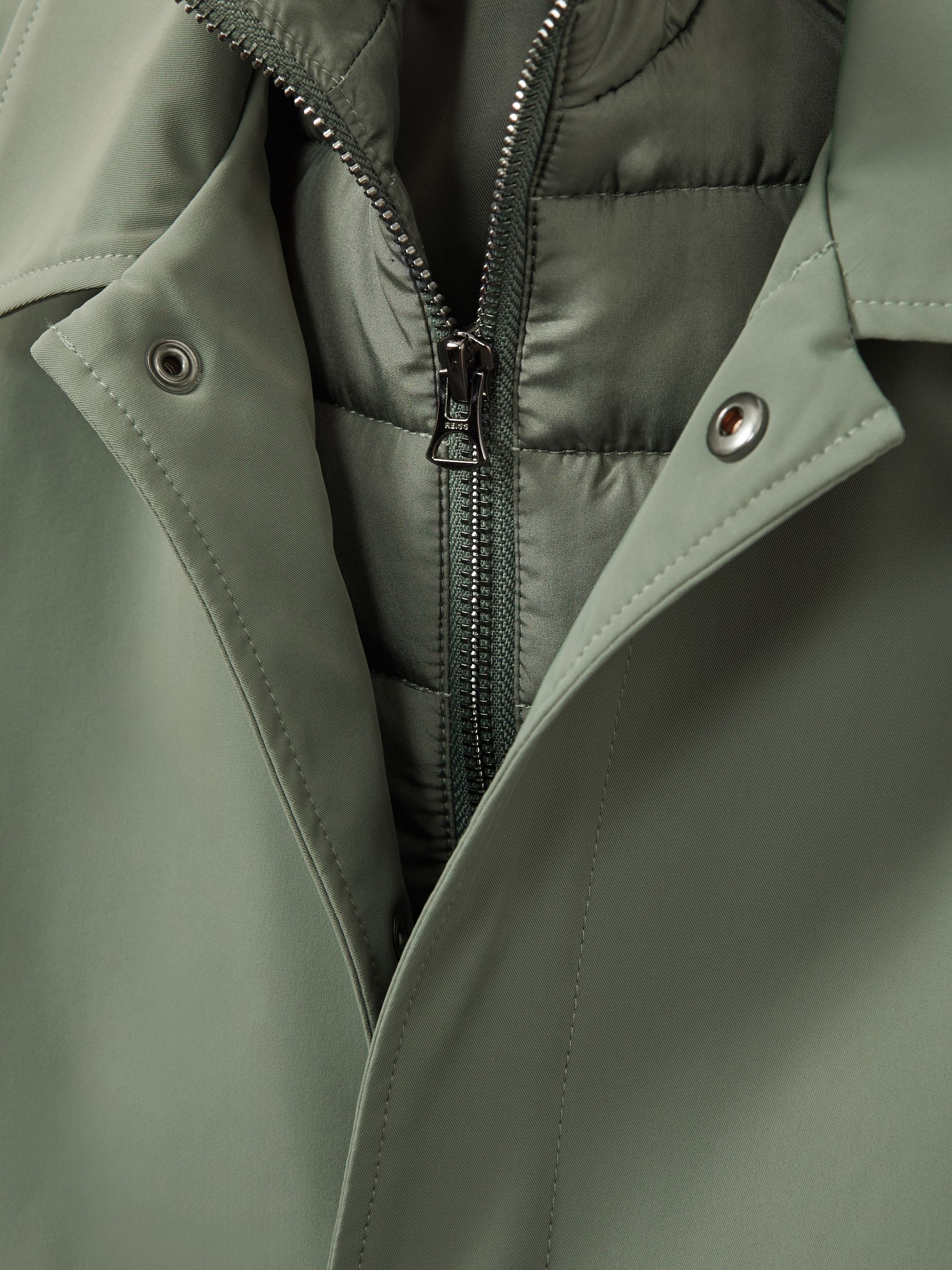 Gabardine Coat with Removable Gilet in Sage Green - Image 4 of 5