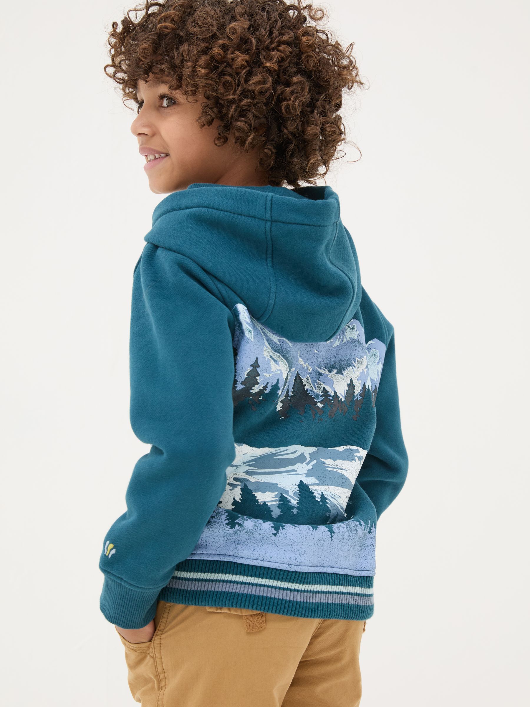 Dark Teal Blue Ski Mountain Popover Hoodie - Image 2 of 6