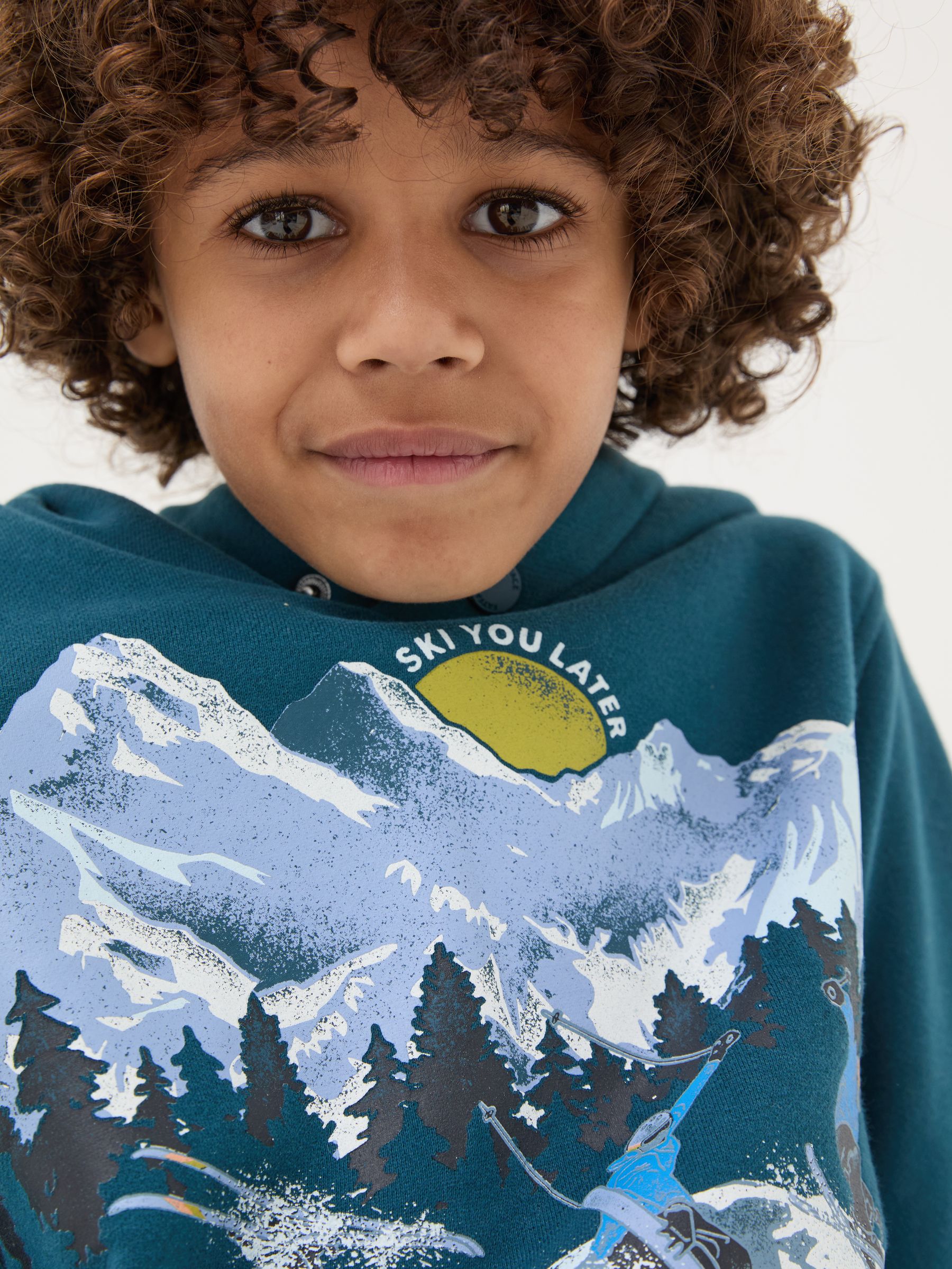 Dark Teal Blue Ski Mountain Popover Hoodie - Image 3 of 6