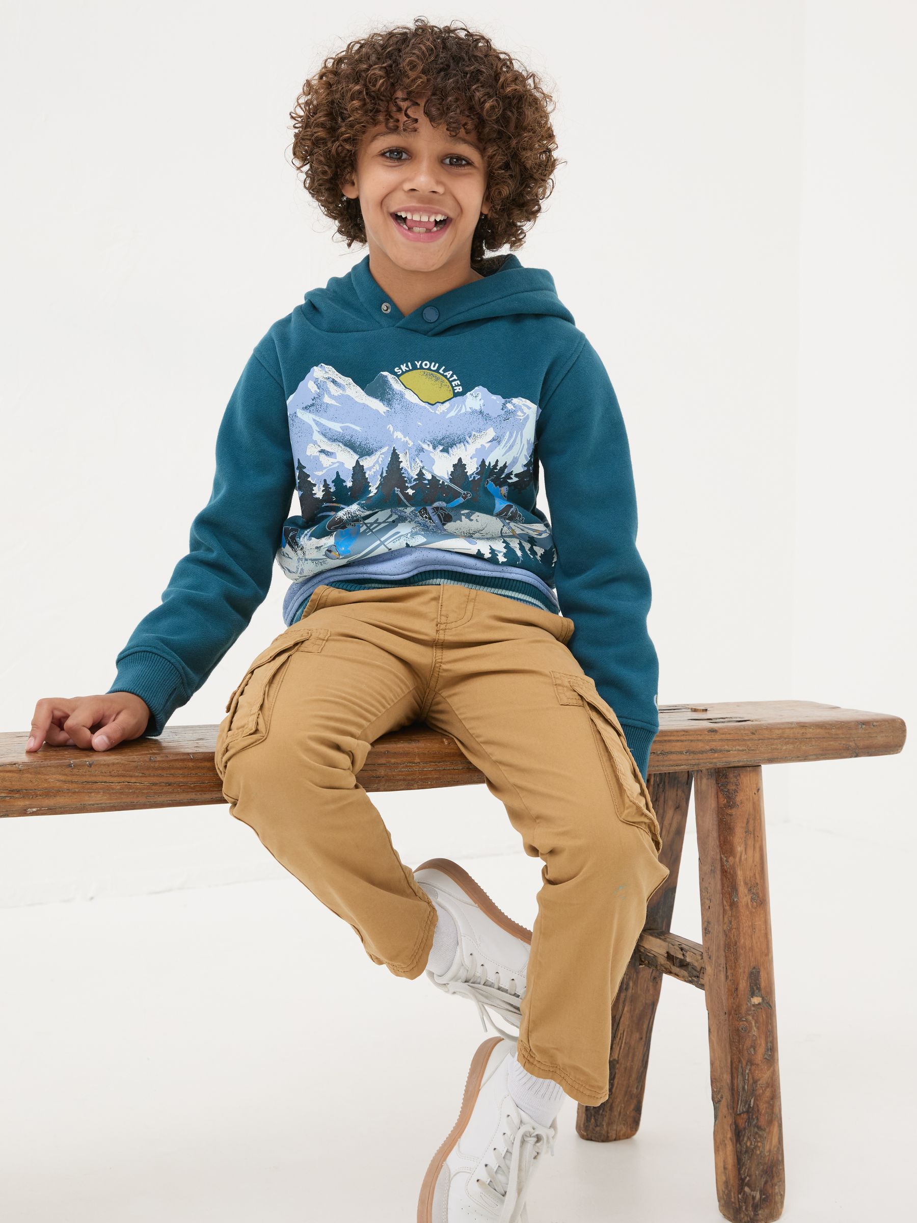 Dark Teal Blue Ski Mountain Popover Hoodie - Image 4 of 6