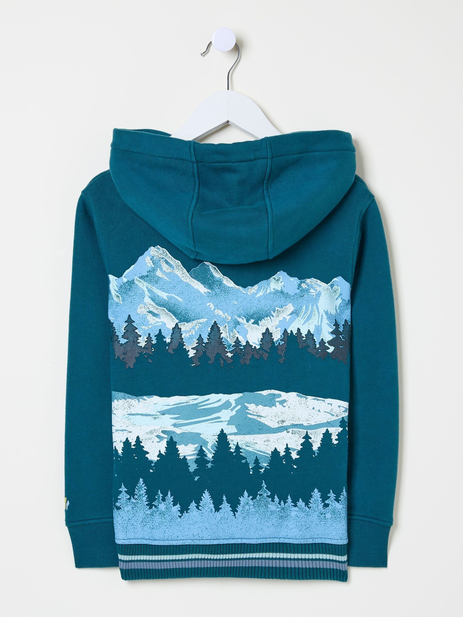 Dark Teal Blue Ski Mountain Popover Hoodie - Image 6 of 6