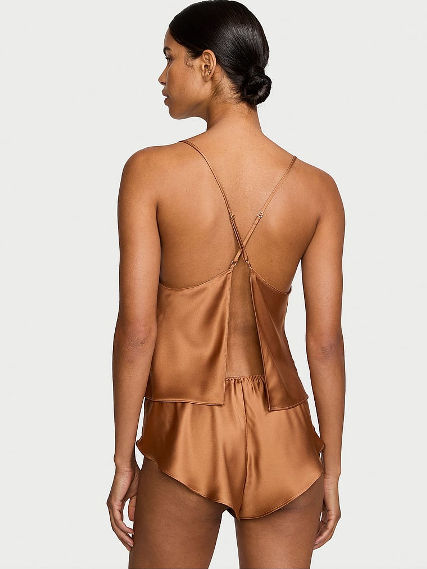 Caramel Brown Satin Open Back Cami Set - Image 2 of 3