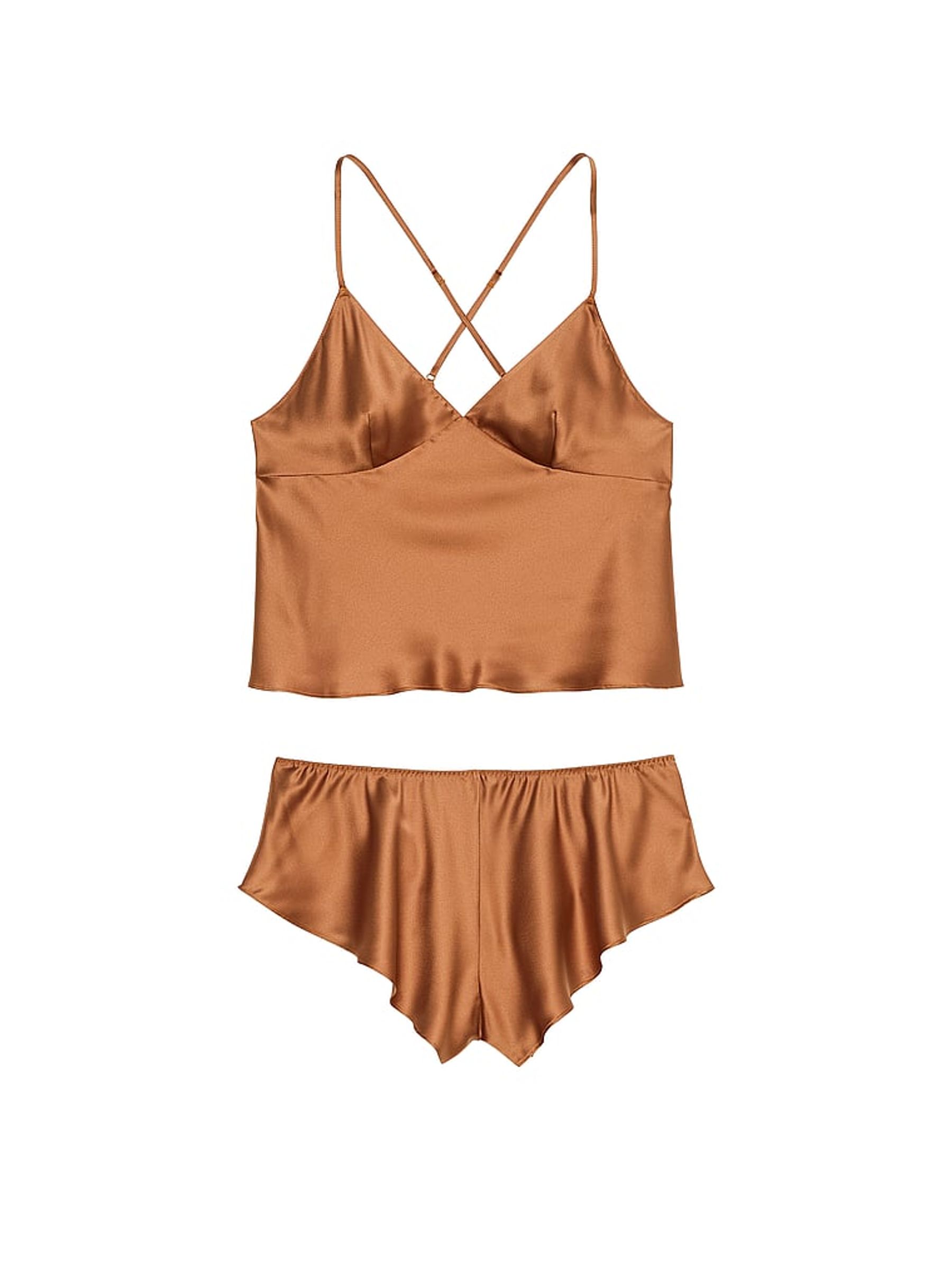 Caramel Brown Satin Open Back Cami Set - Image 3 of 3