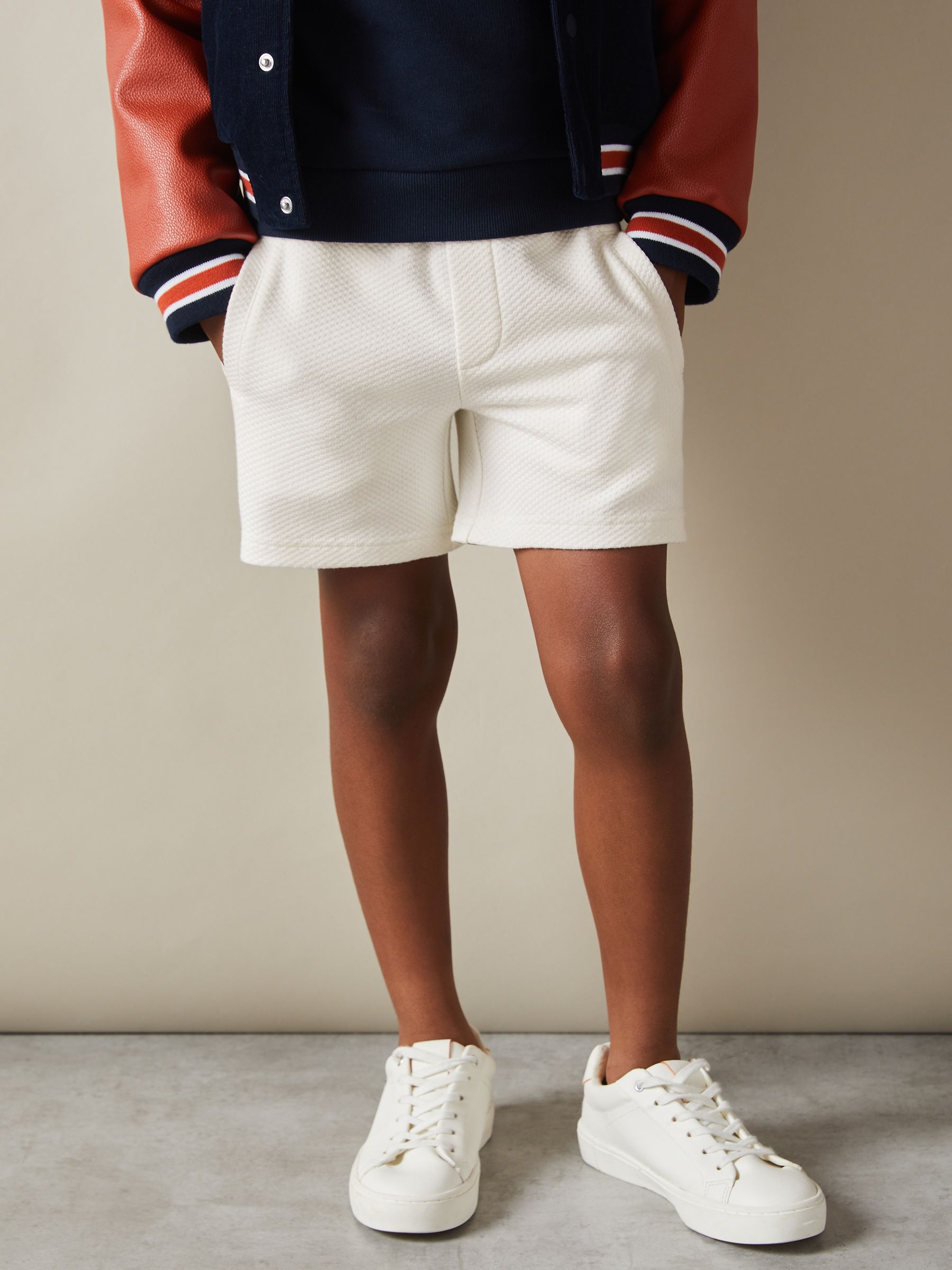 9-14 yrs Textured Drawstring Shorts in Off White - Image 1 of 5
