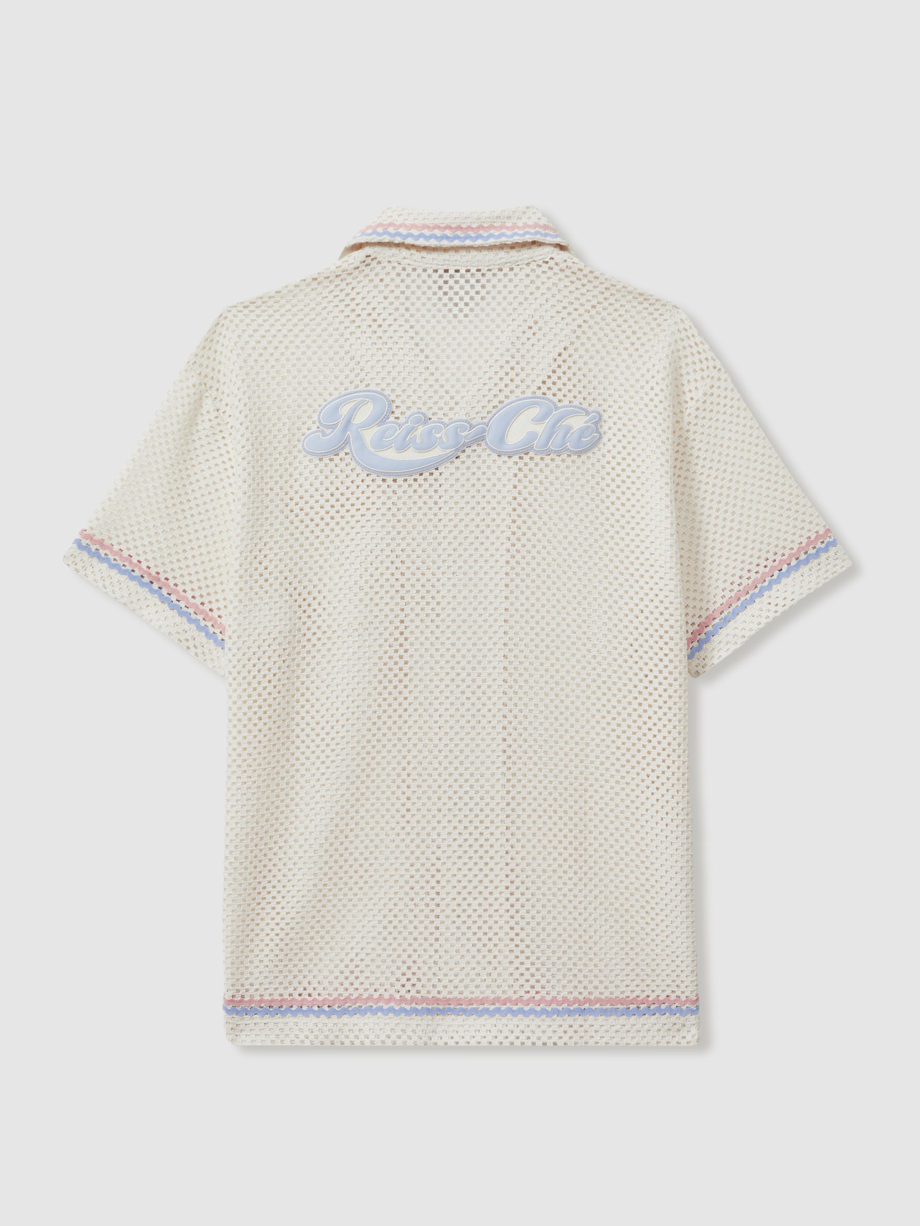 Lucas Ecru Ché Crochet Contrast Trim Cuban Collar Shirt - Image 3 of 5