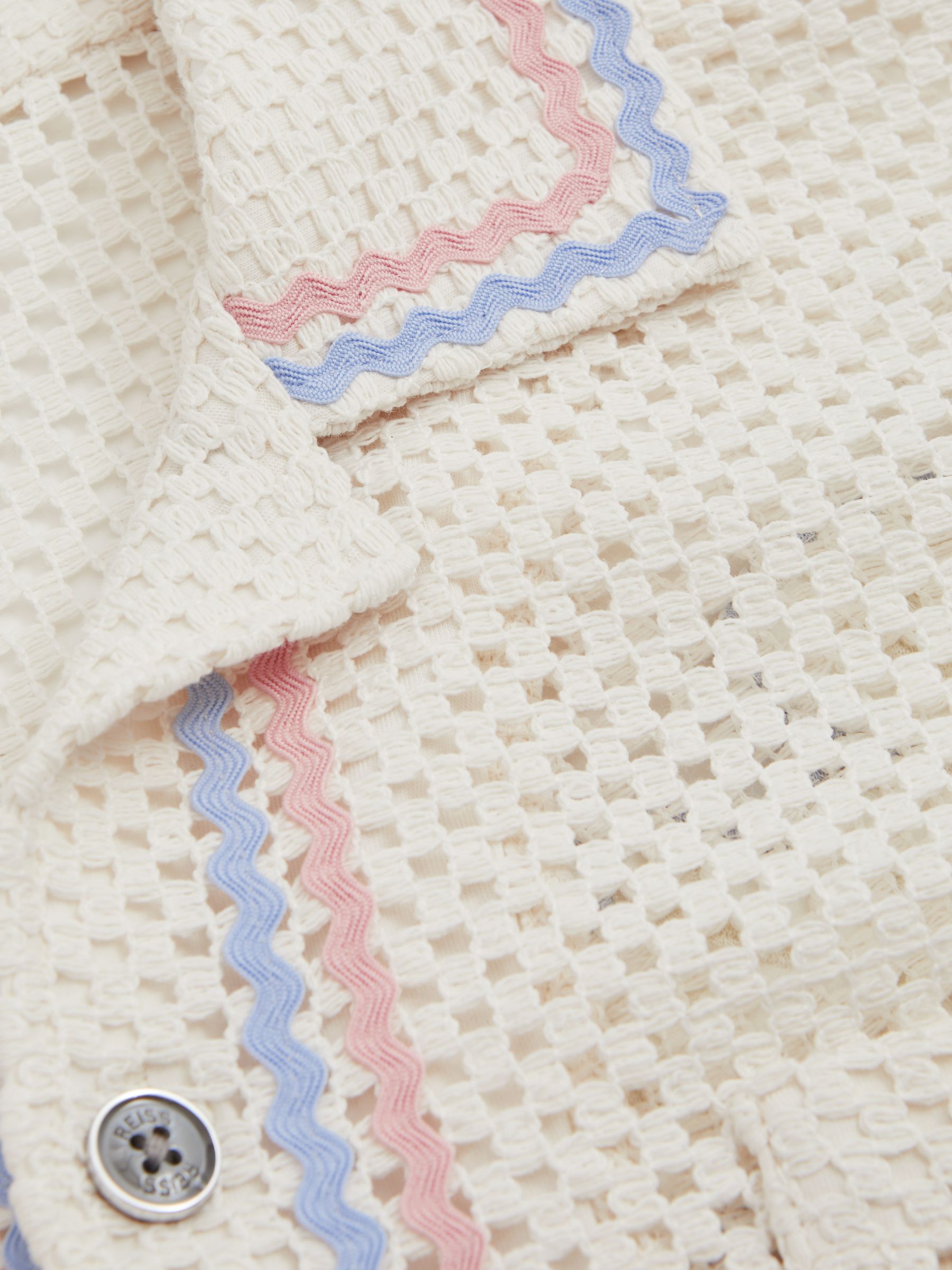 Lucas Ecru Ché Crochet Contrast Trim Cuban Collar Shirt - Image 4 of 5
