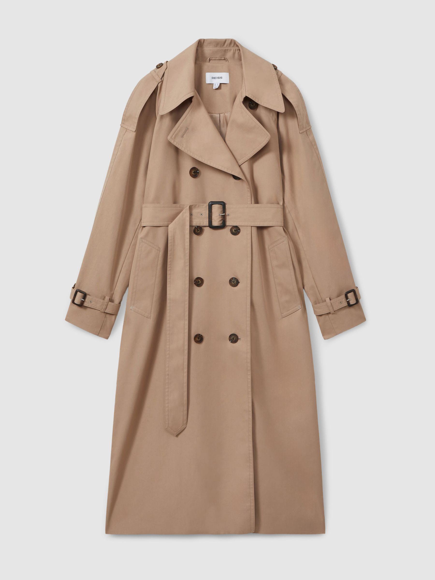 Reiss Jenna Camel Double Breasted Belted Trench Coat | REISS