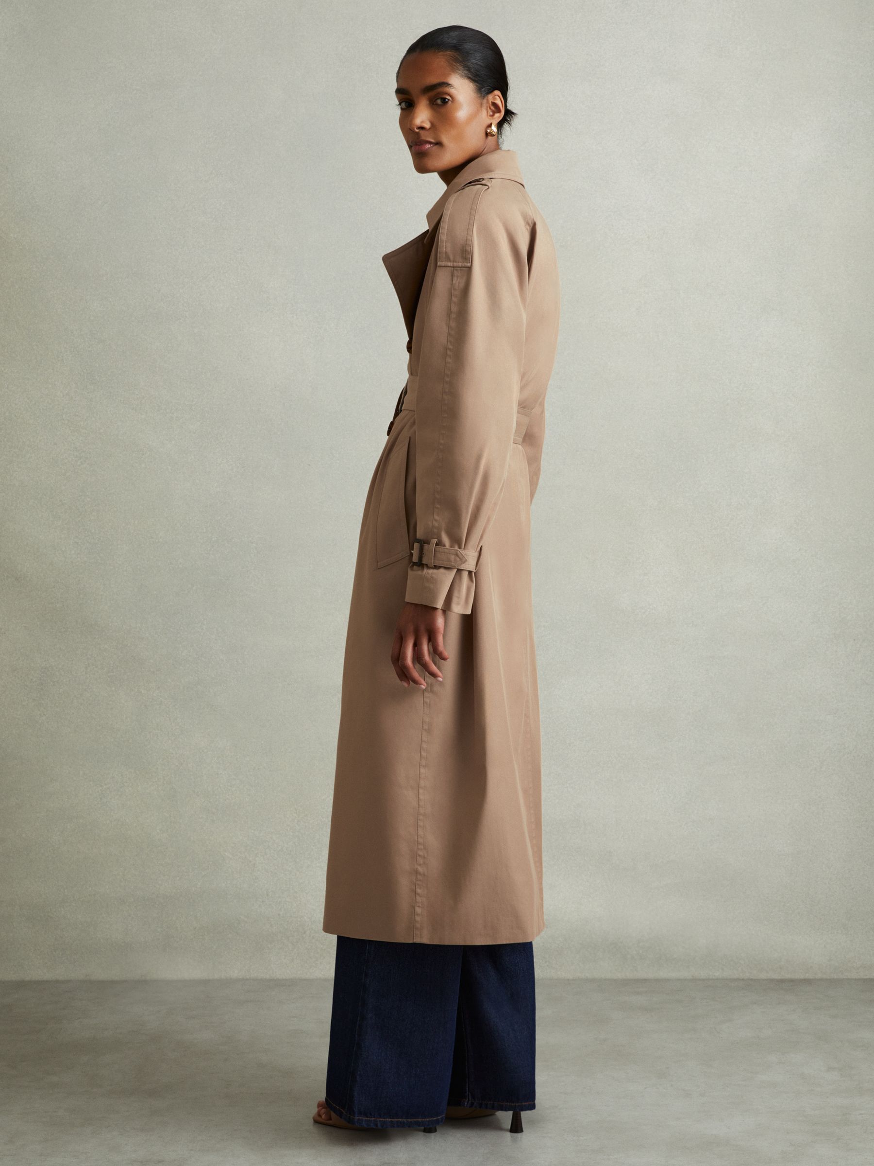 Reiss Jenna Camel Double Breasted Belted Trench Coat | REISS