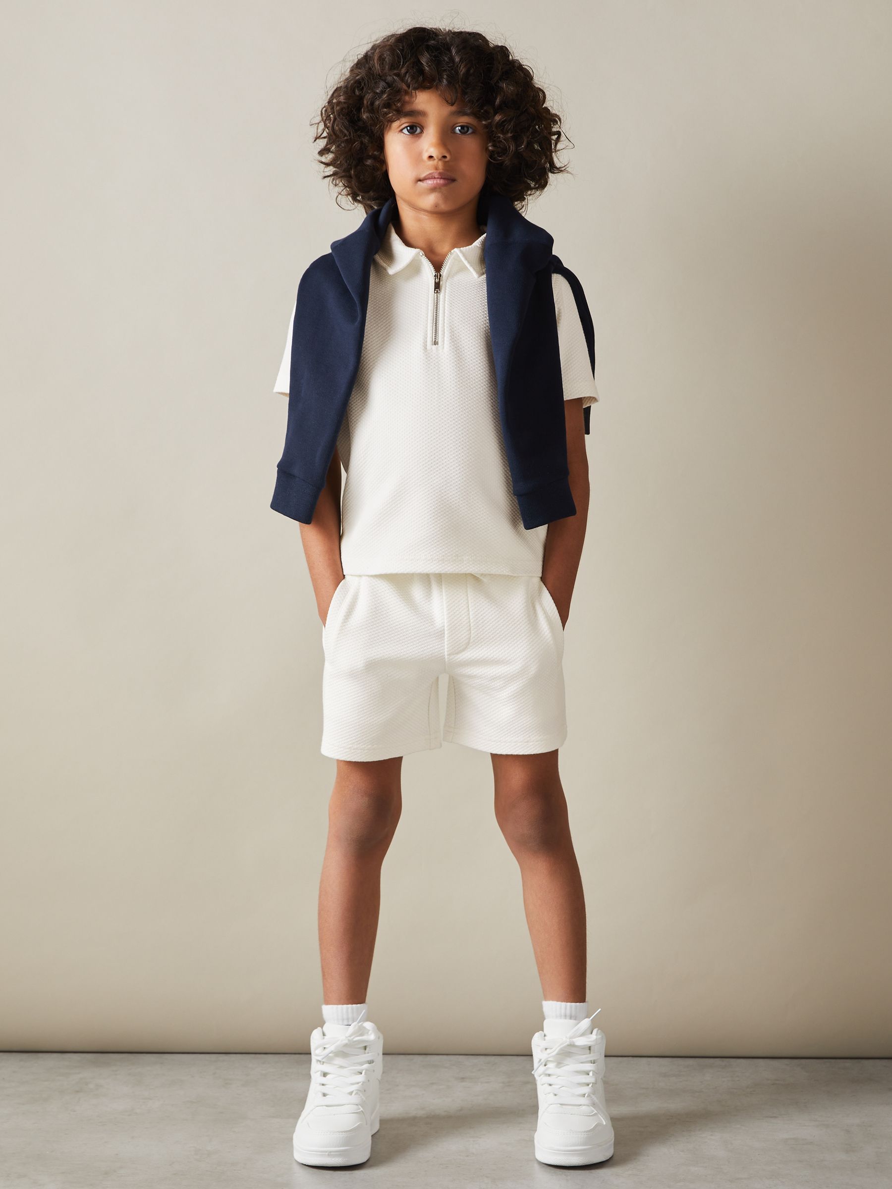 3-9 yrs Textured Half-Zip Polo Shirt in Off White - Image 1 of 4