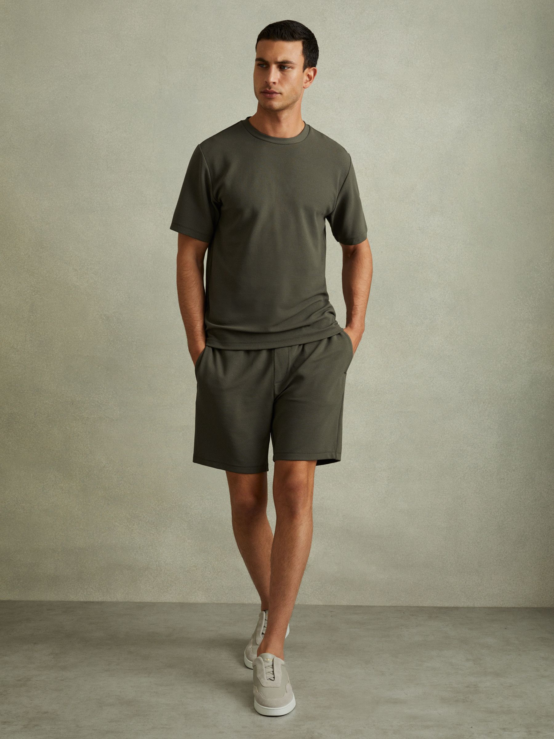 Textured Drawstring Shorts in Green Smoke - Image 3 of 6