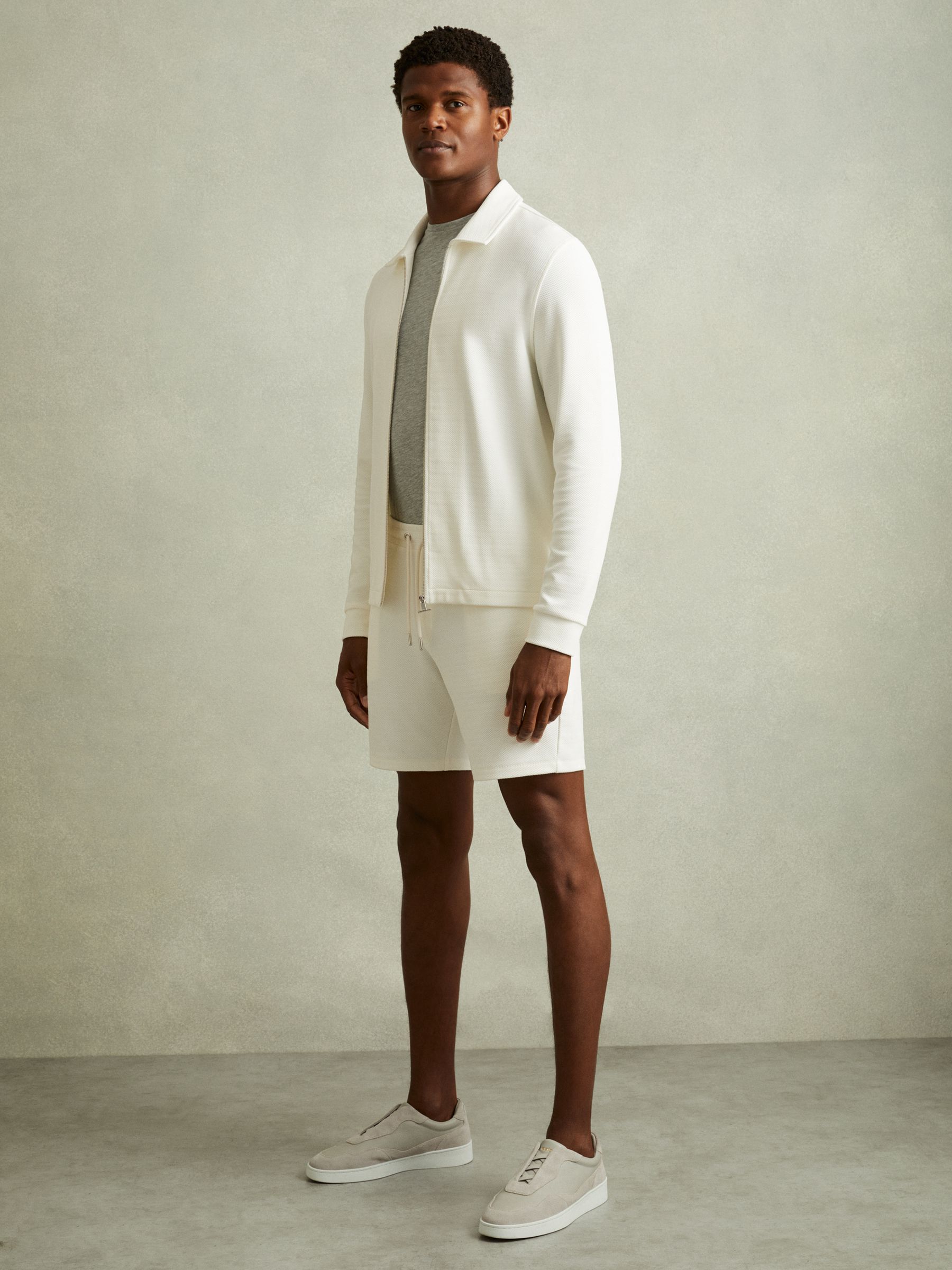 Textured Drawstring Shorts in Off White - Image 1 of 5