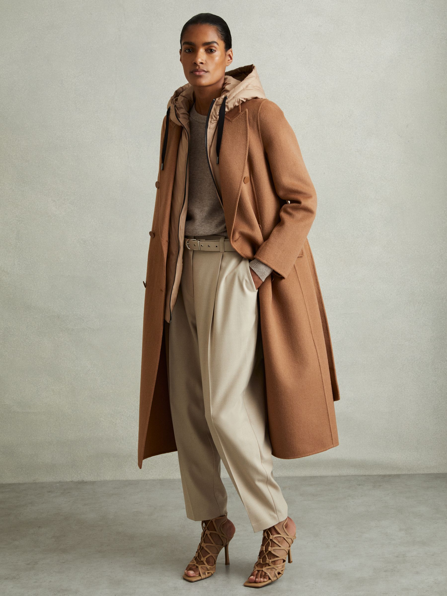 Reiss Wool-Blend Double-Breasted Blindseam Coat in Toffee - REISS