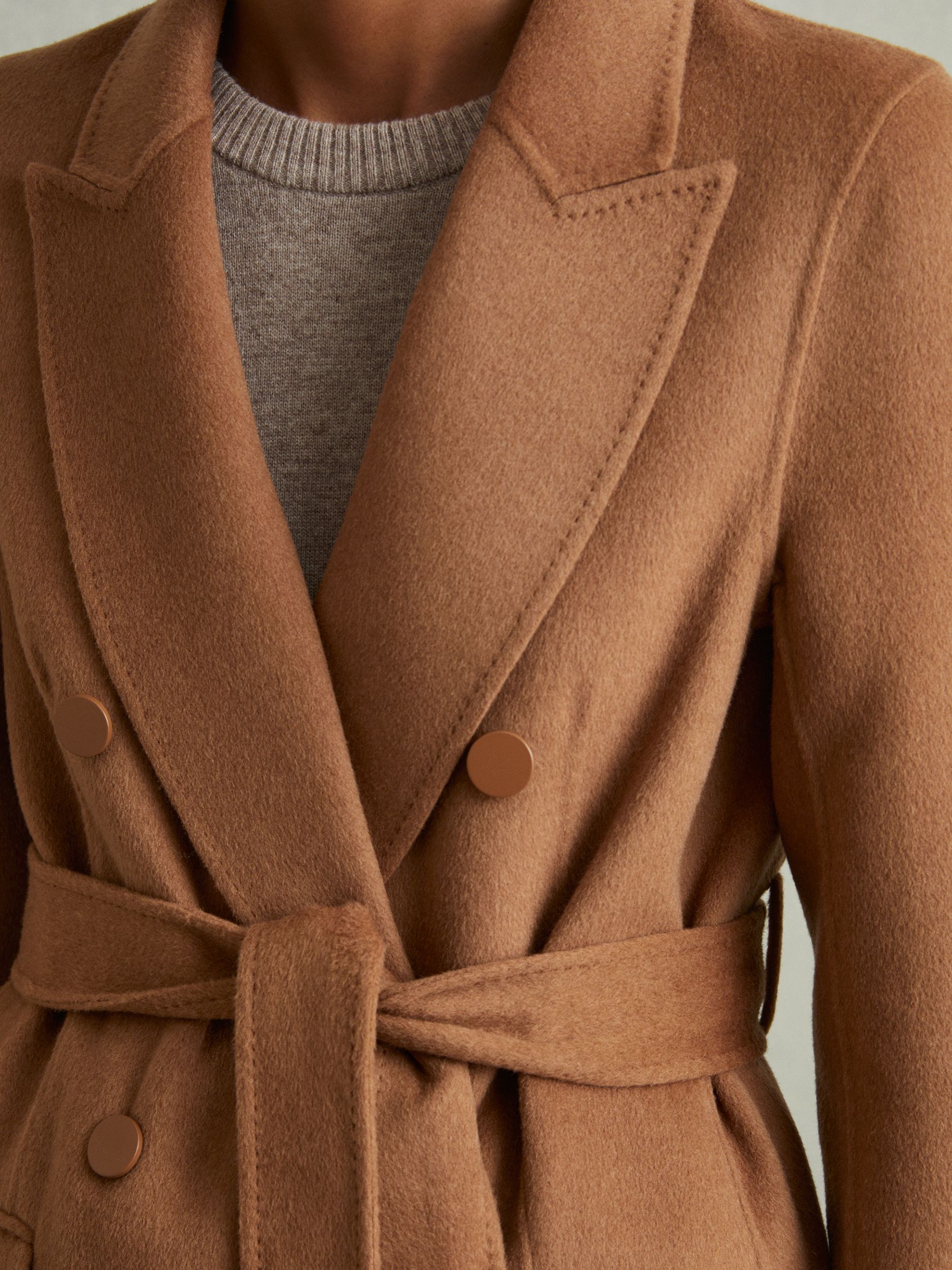 Wool-Blend Double-Breasted Blindseam Coat in Toffee - Image 4 of 6