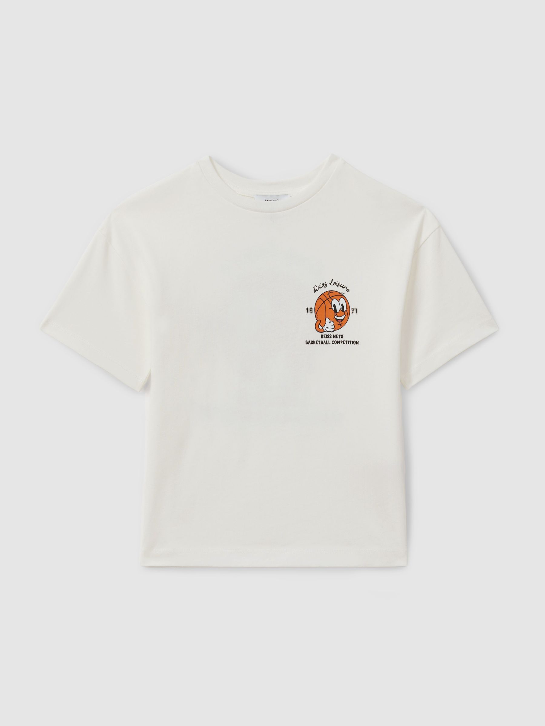 9-13 yrs Oversized Cotton Basketball Motif Crew Neck T-Shirt in Off White - Image 2 of 5 9-13 yrs Oversized Cotton Basketball Motif Crew Neck T-Shirt in Off White - Image 2 of 5