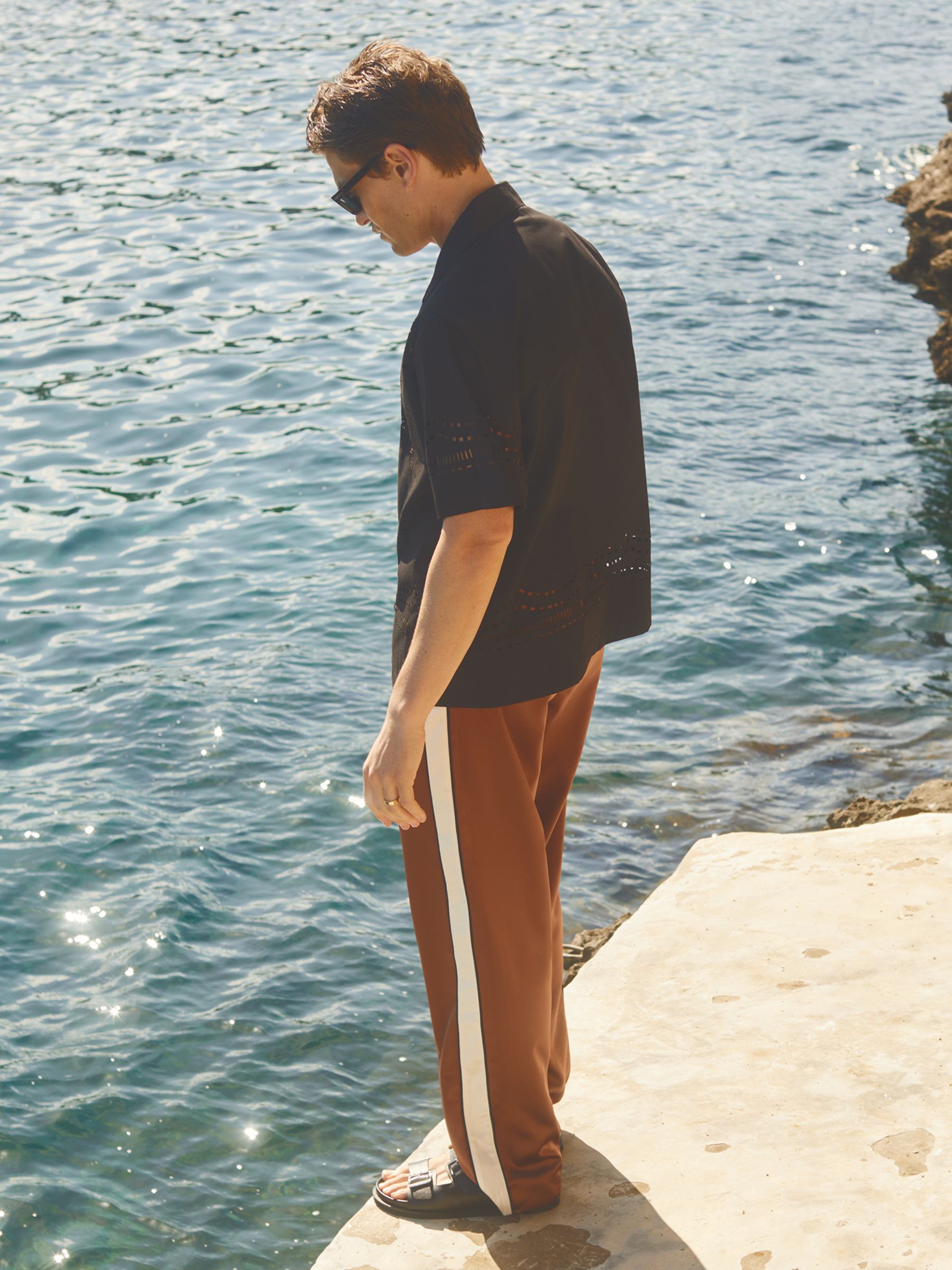 Basa Tobacco/Ecru Ché Satin Effect Colourblock Drawstring Trousers - Image 1 of 5