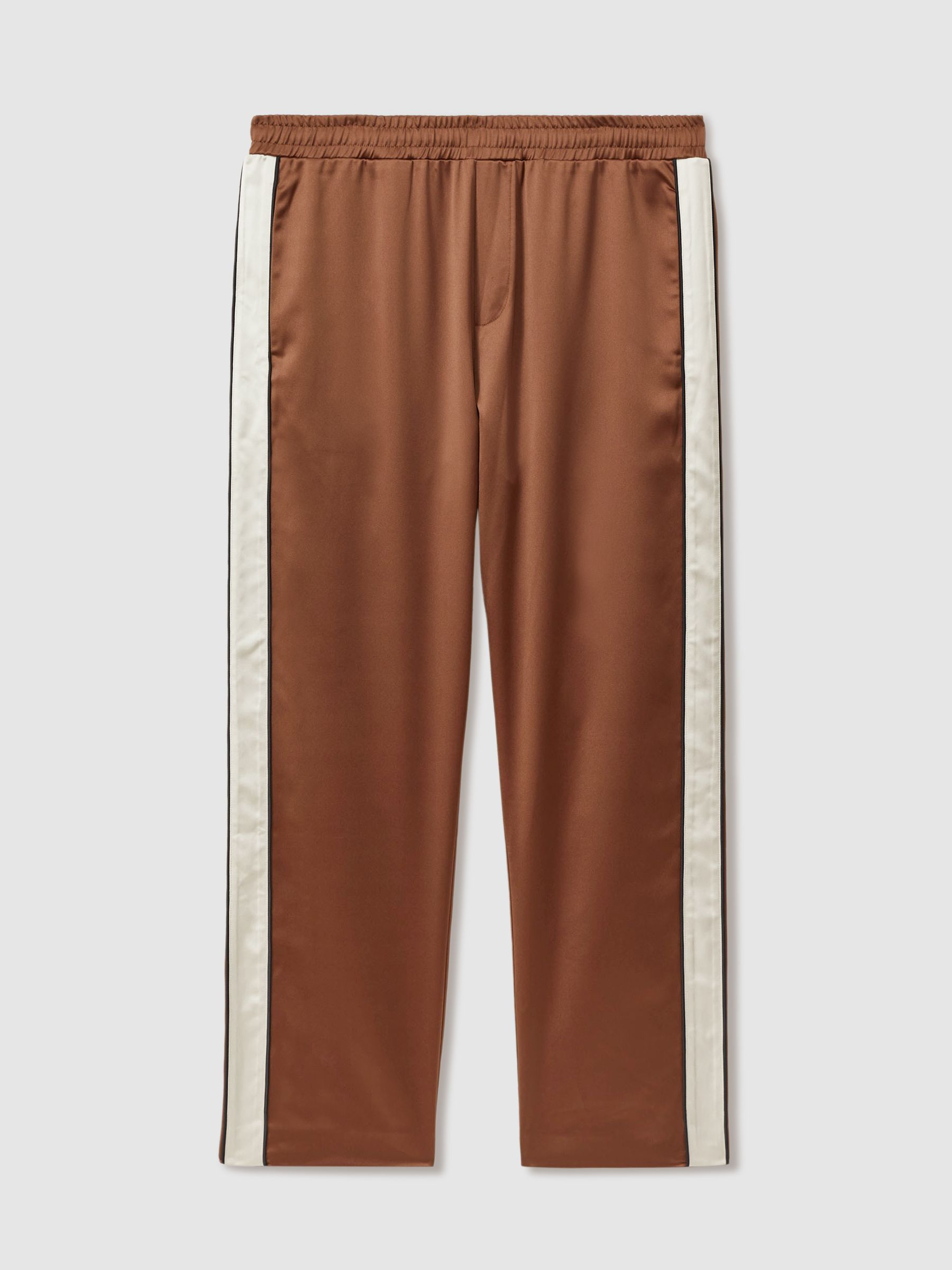 Basa Tobacco/Ecru Ché Satin Effect Colourblock Drawstring Trousers - Image 2 of 5