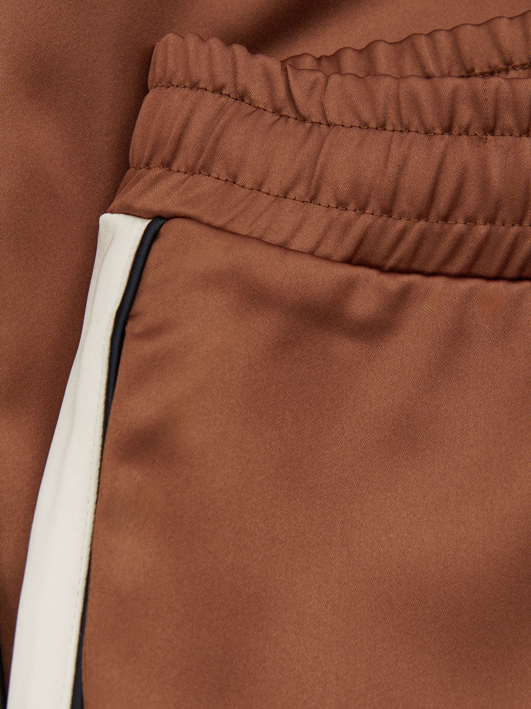 Basa Tobacco/Ecru Ché Satin Effect Colourblock Drawstring Trousers - Image 5 of 5