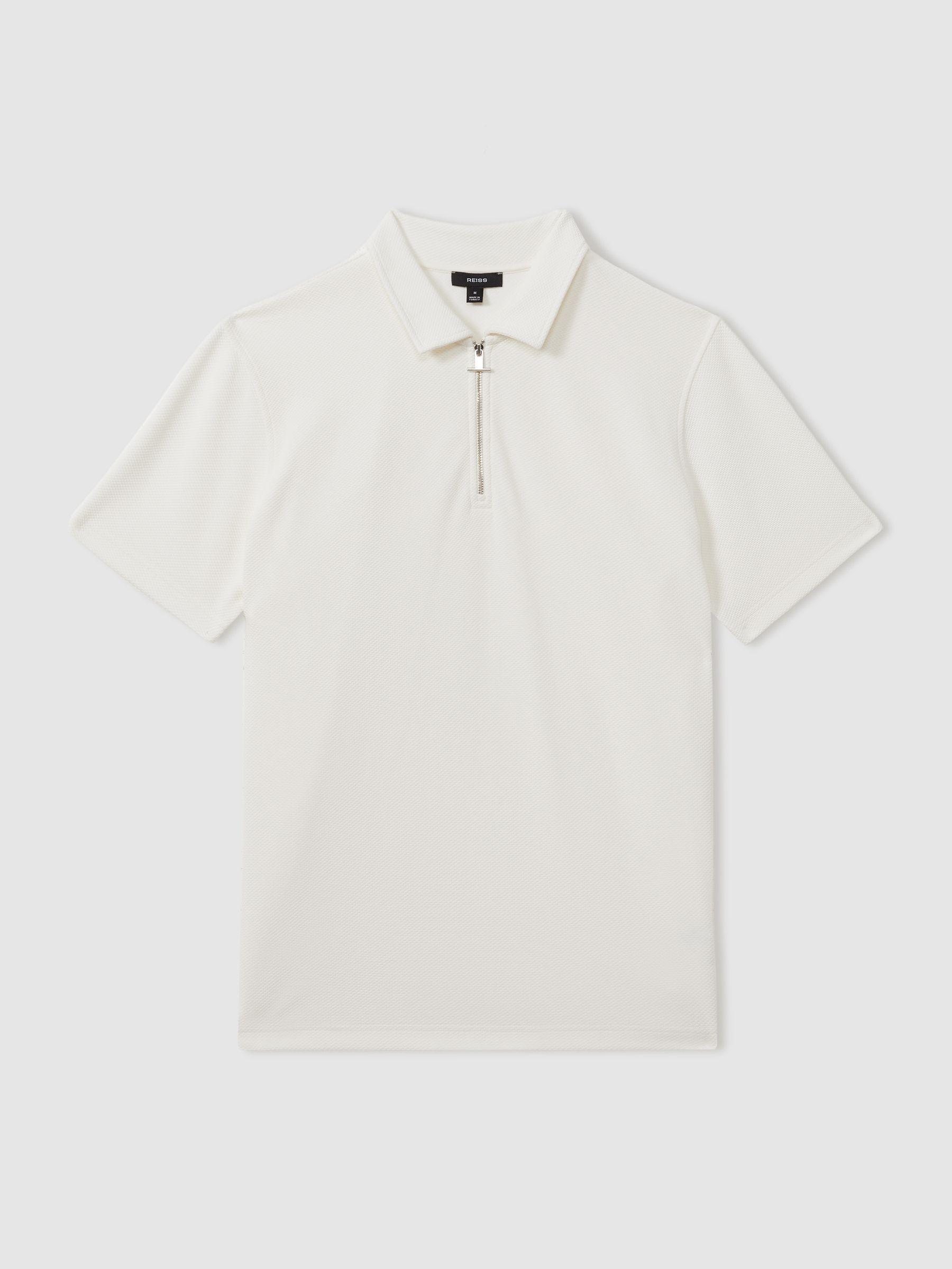 Textured Zip-Neck Polo Shirt in Off White - Image 2 of 5