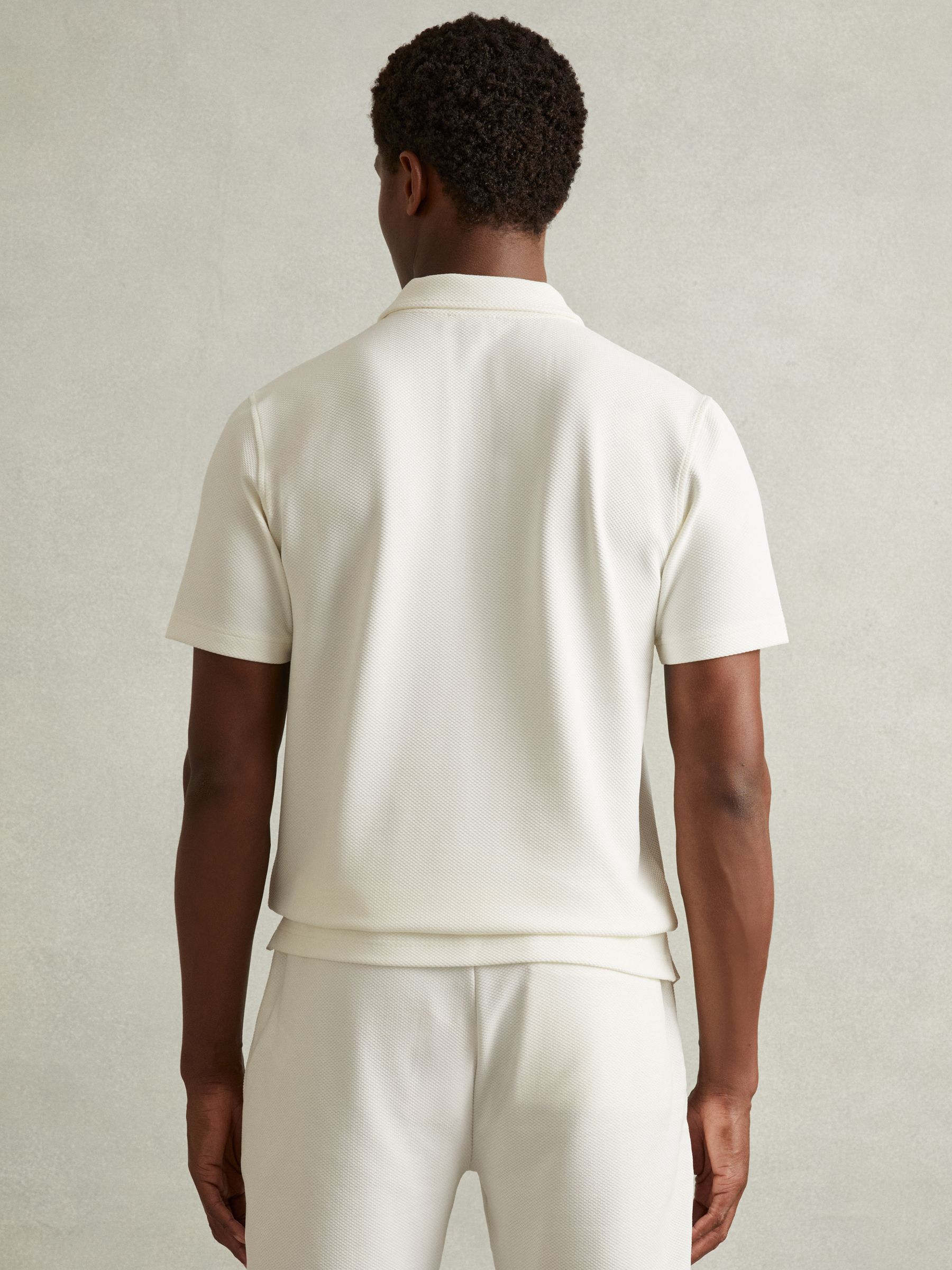 Textured Zip-Neck Polo Shirt in Off White - Image 3 of 5