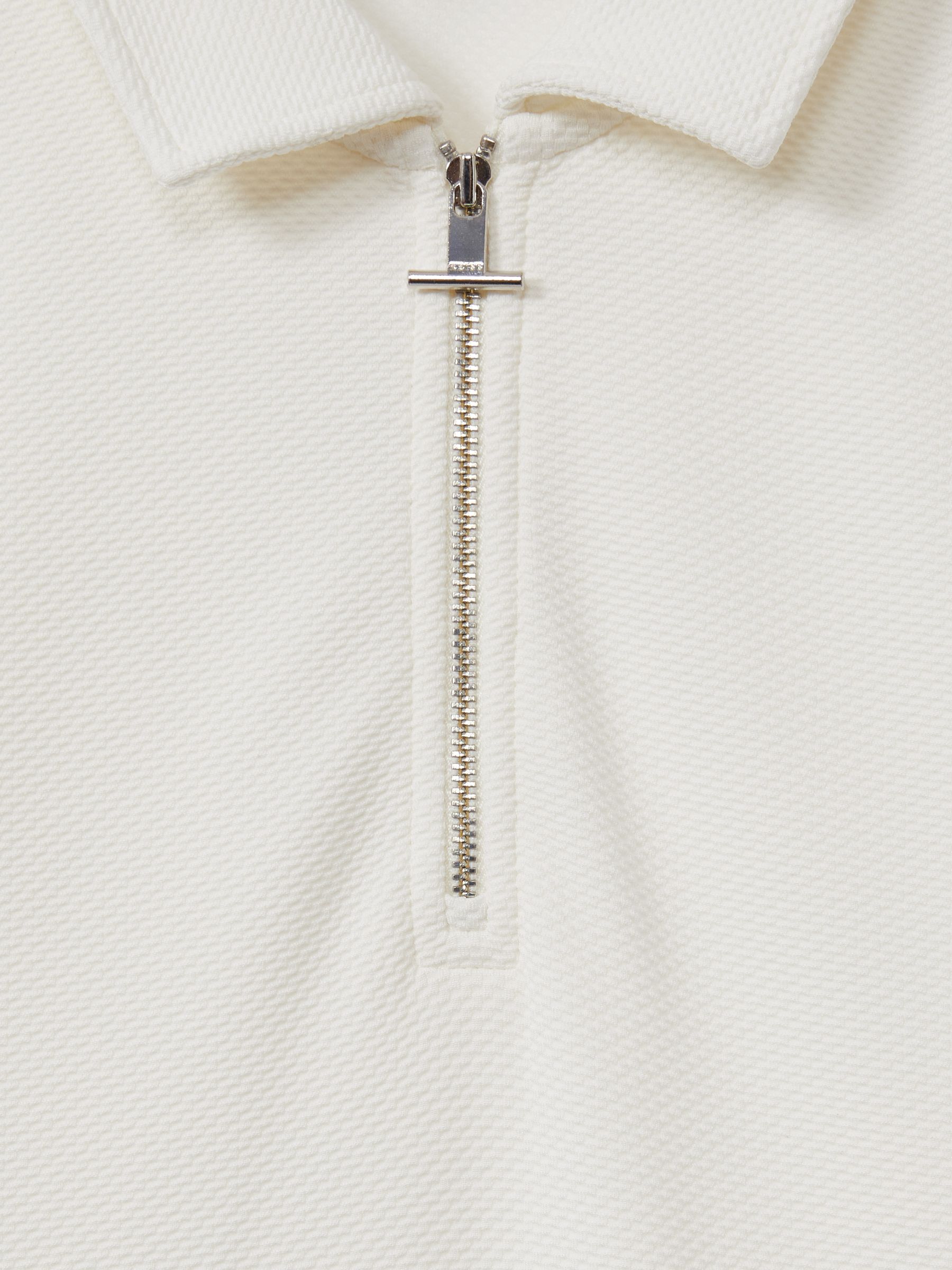 Textured Zip-Neck Polo Shirt in Off White - Image 5 of 5
