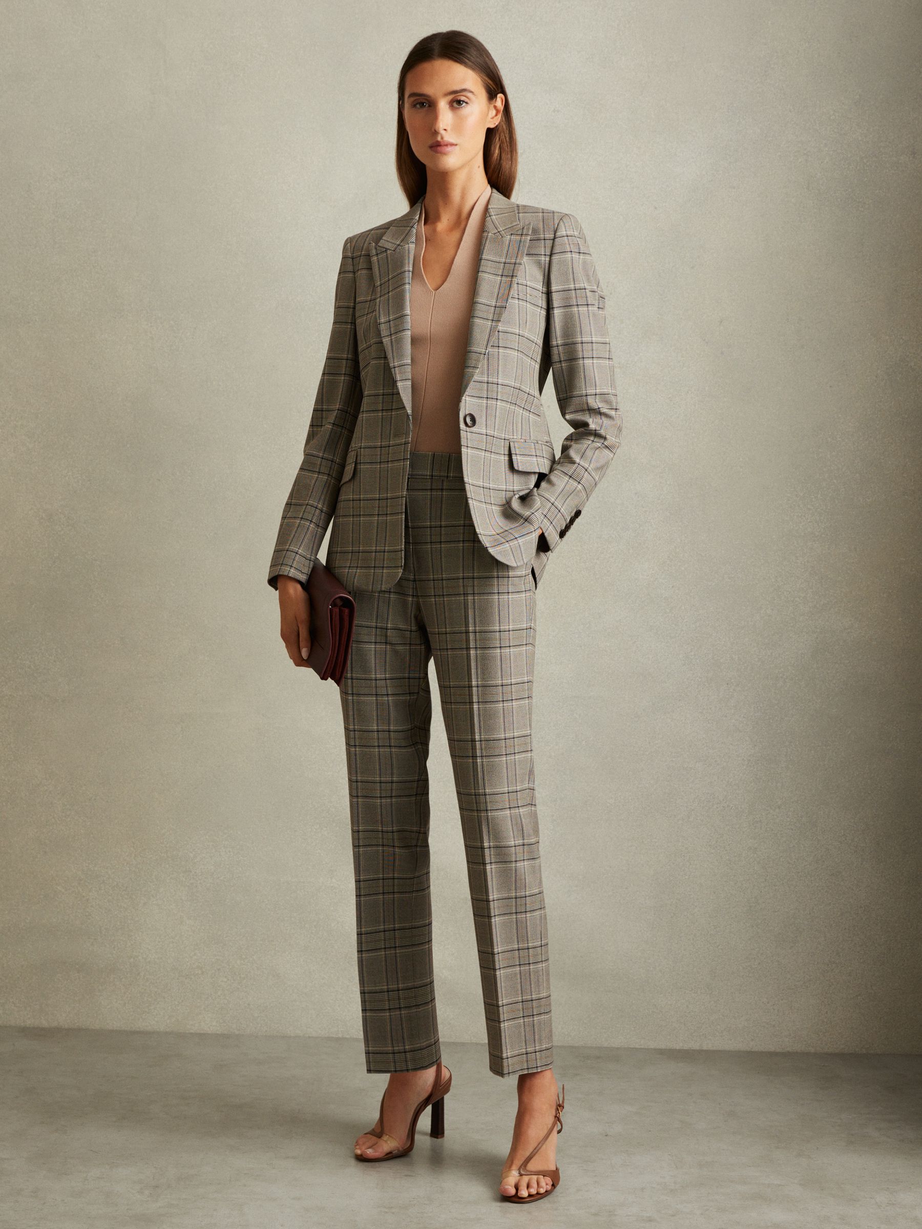 Checked Slim Fit Suit Trousers in Grey Check - Image 1 of 6