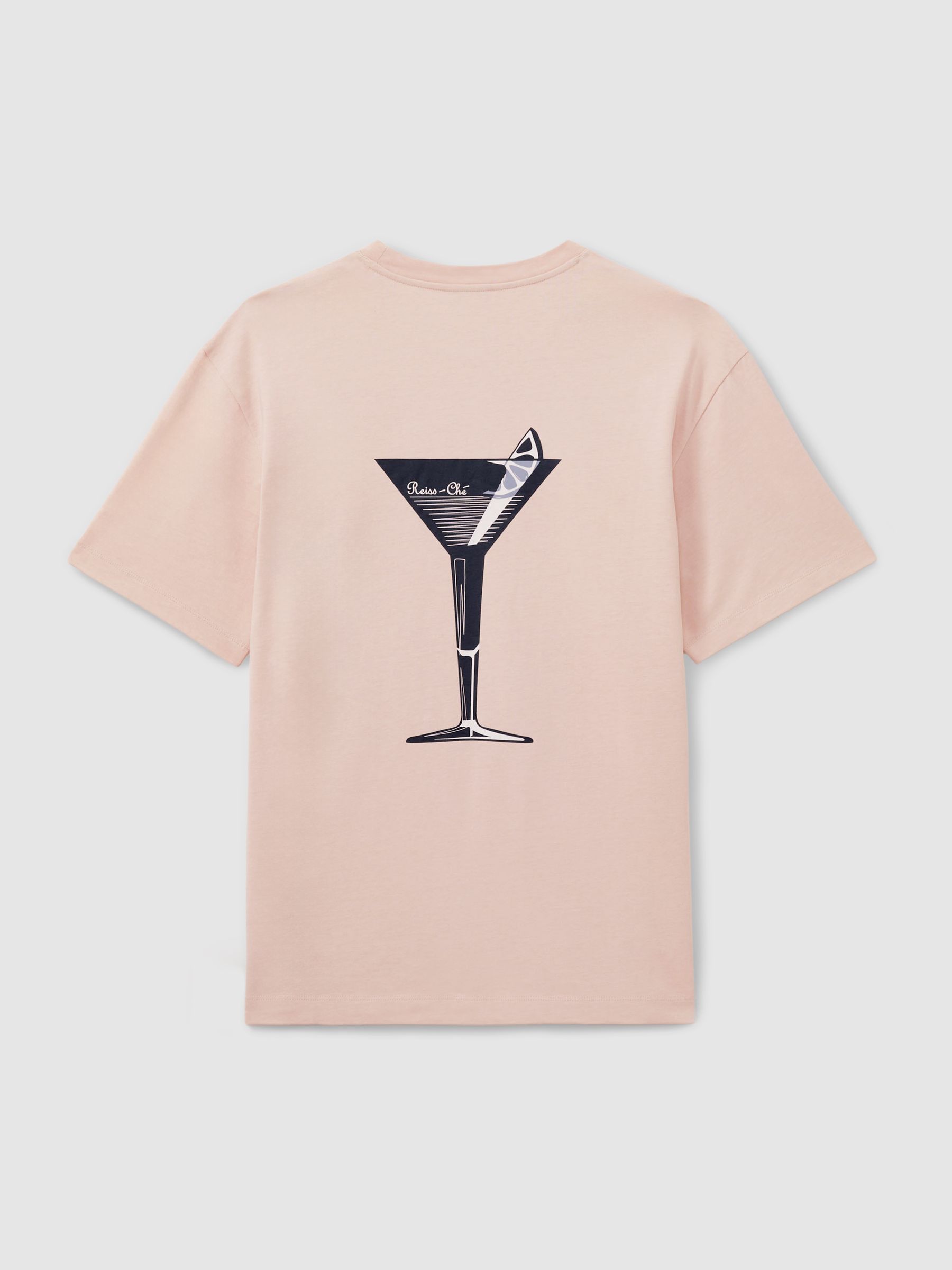 Shaker Soft Pink Reiss | Ché Oversized Cotton Cocktail Print T-Shirt - Image 4 of 6