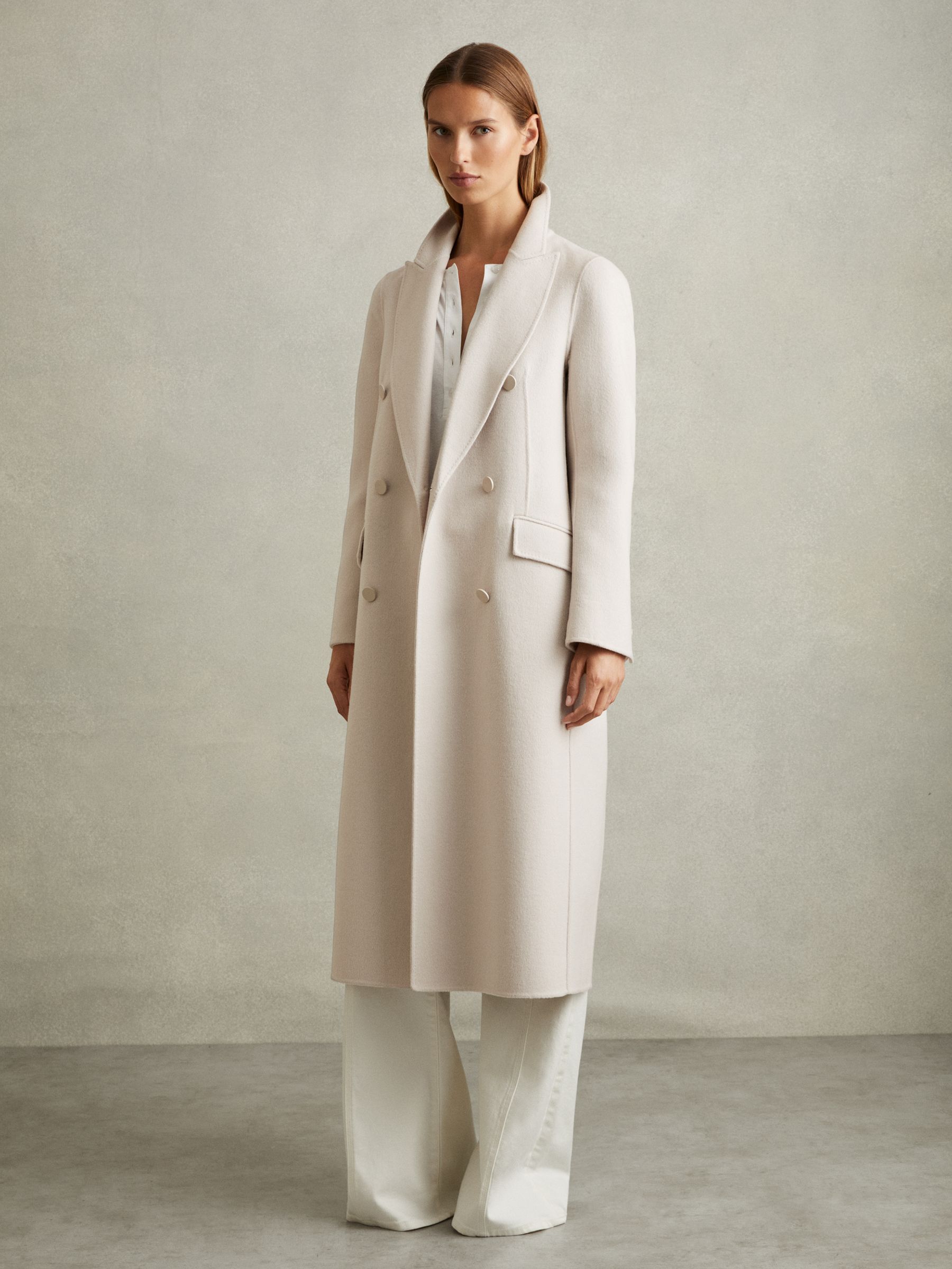 Reiss Wool-Blend Double-Breasted Blindseam Coat in Neutral | REISS