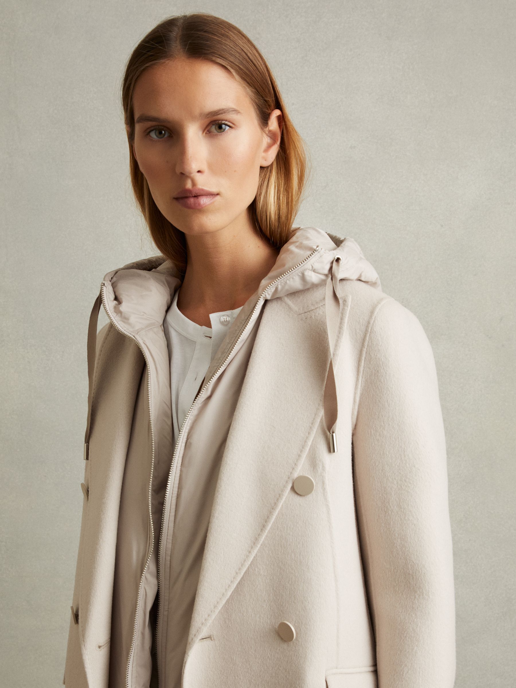 Wool-Blend Double-Breasted Blindseam Coat in Neutral - Image 5 of 7