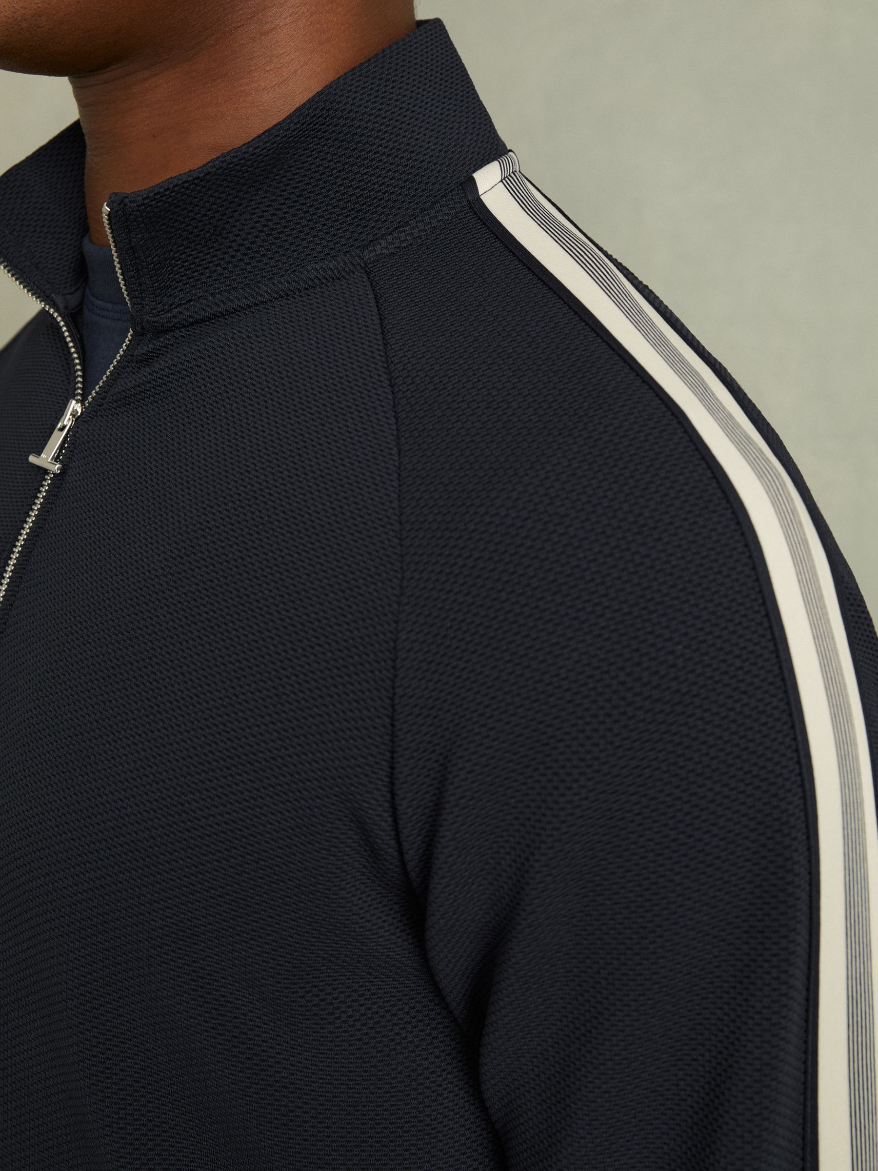 Textured Stripe Half-Zip Funnel Neck Sweatshirt in Navy - Image 3 of 5