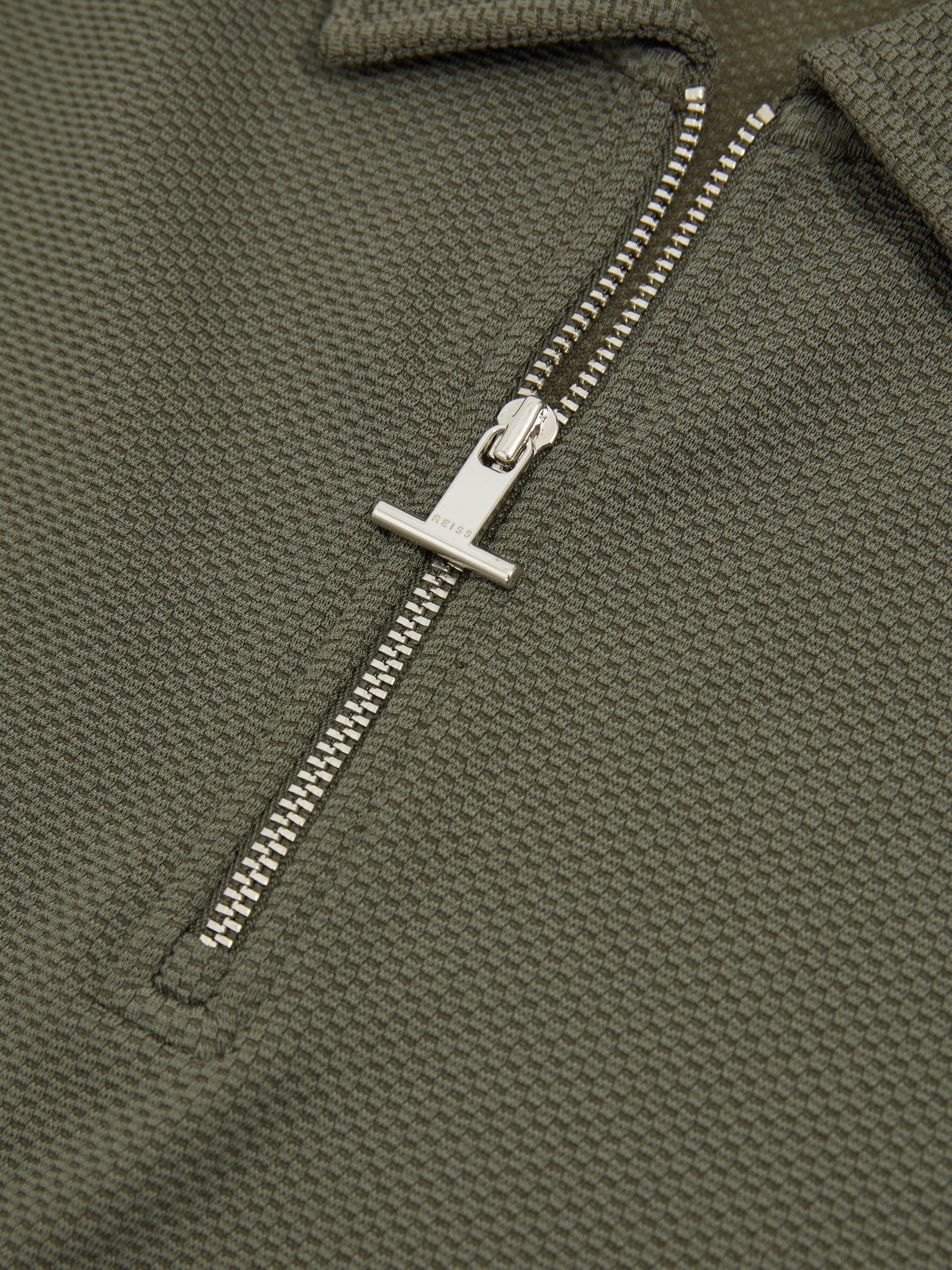 Textured Zip-Neck Polo Shirt in Green Smoke - Image 5 of 5