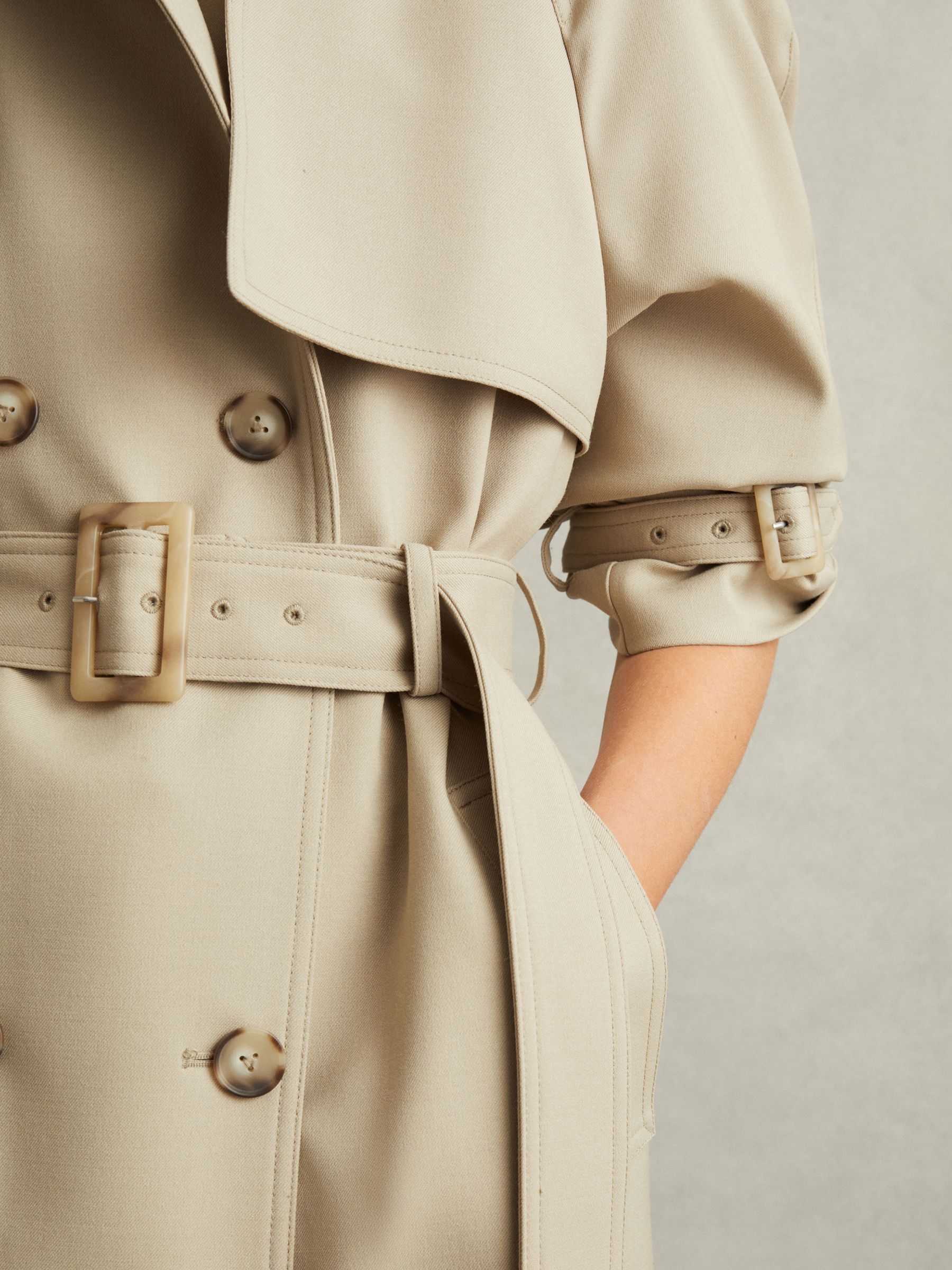 Darcie Khaki Double Breasted Belted Trench Coat - Image 3 of 8