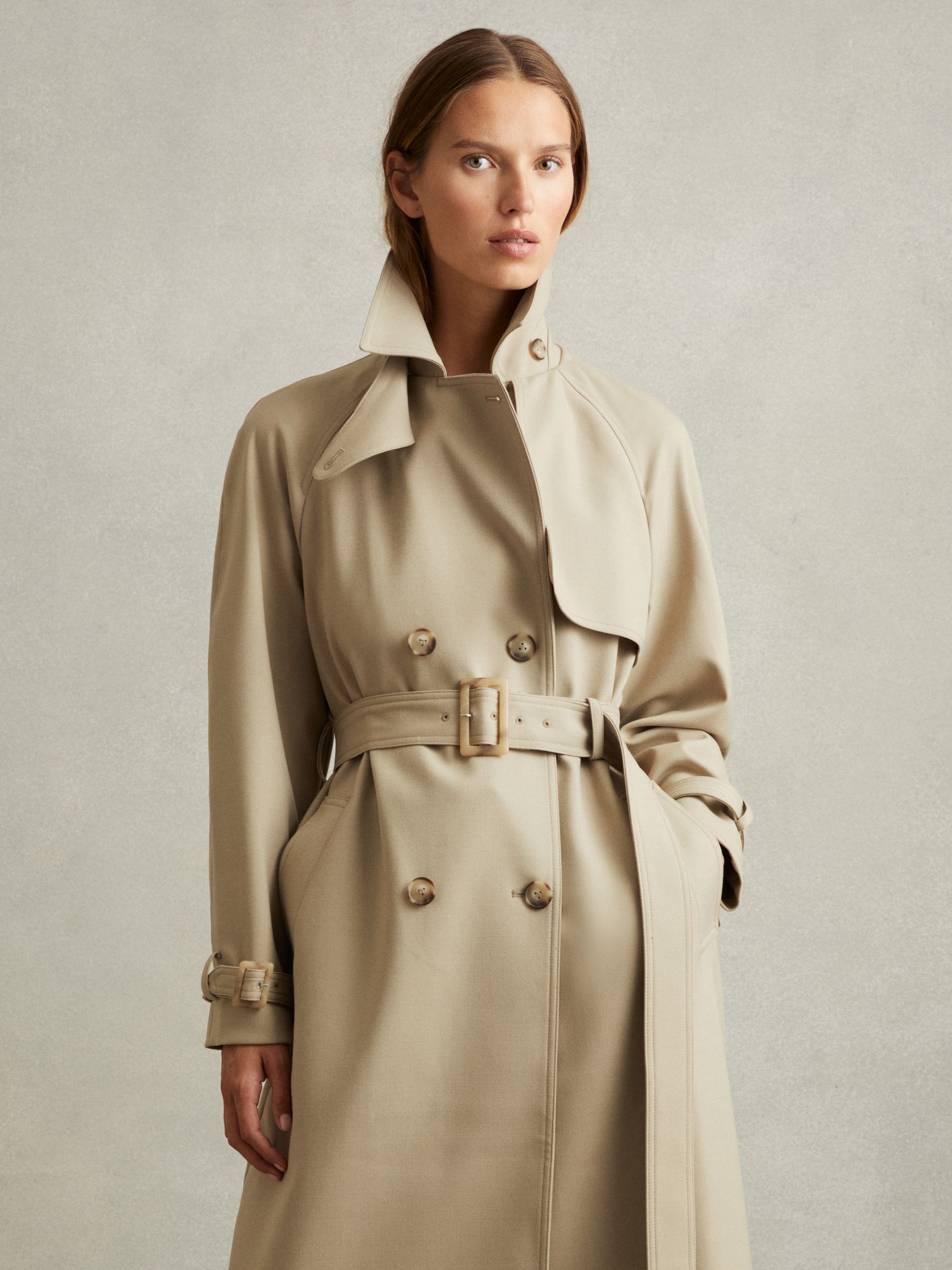 Darcie Khaki Double Breasted Belted Trench Coat - Image 4 of 8