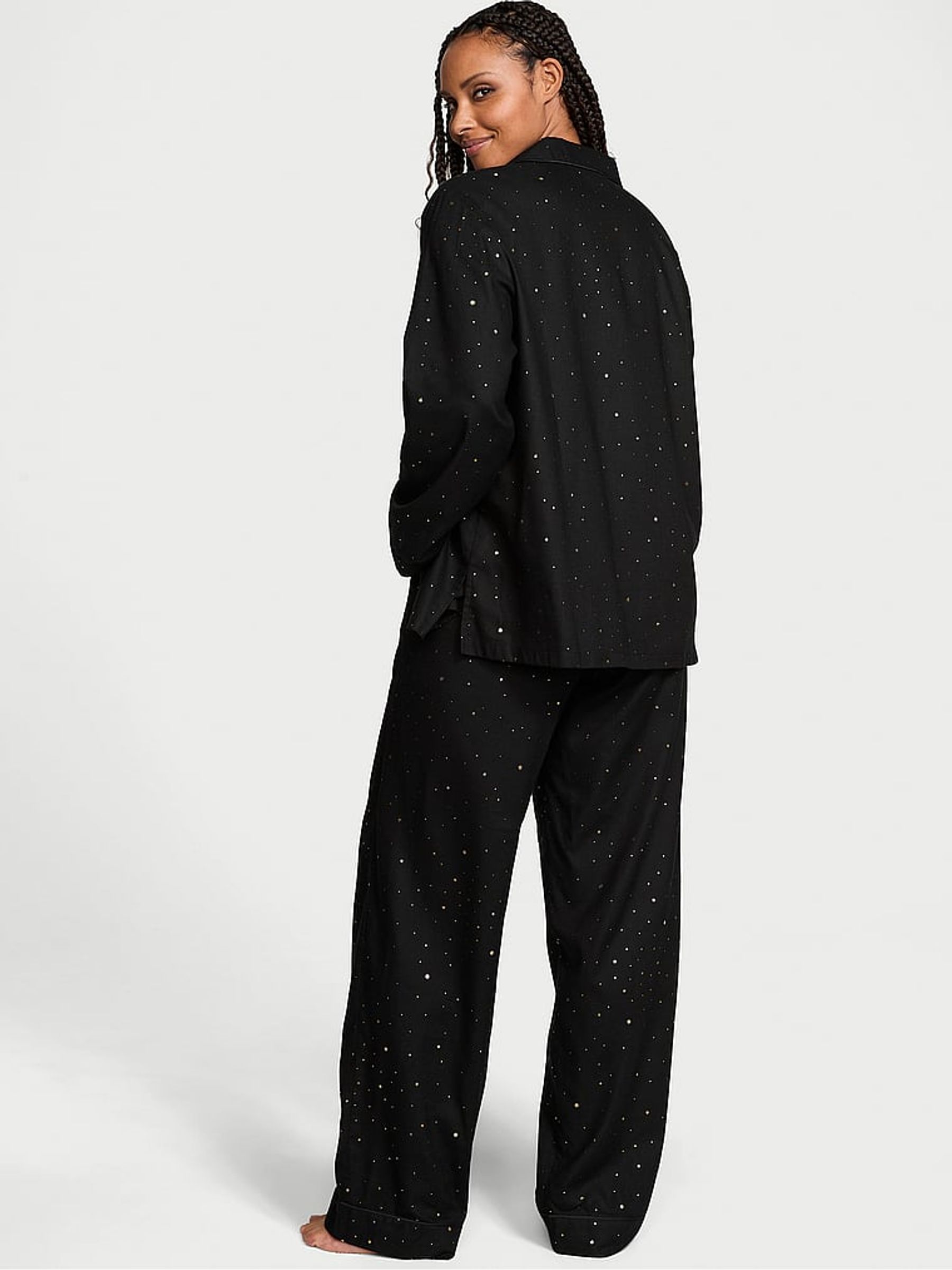 Black Foil Night Sky Flannel Long Pyjama Set - Image 2 of 3