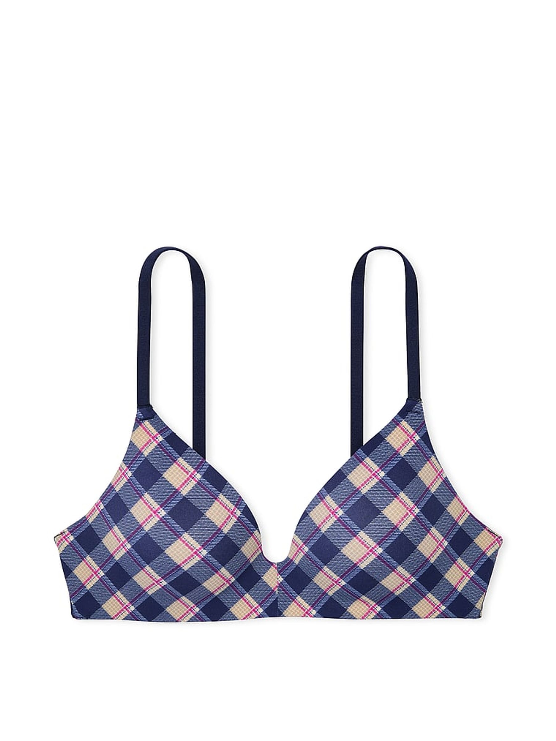 Blue Navy Plaid Print Non Wired Lightly Lined Bra - Image 3 of 3